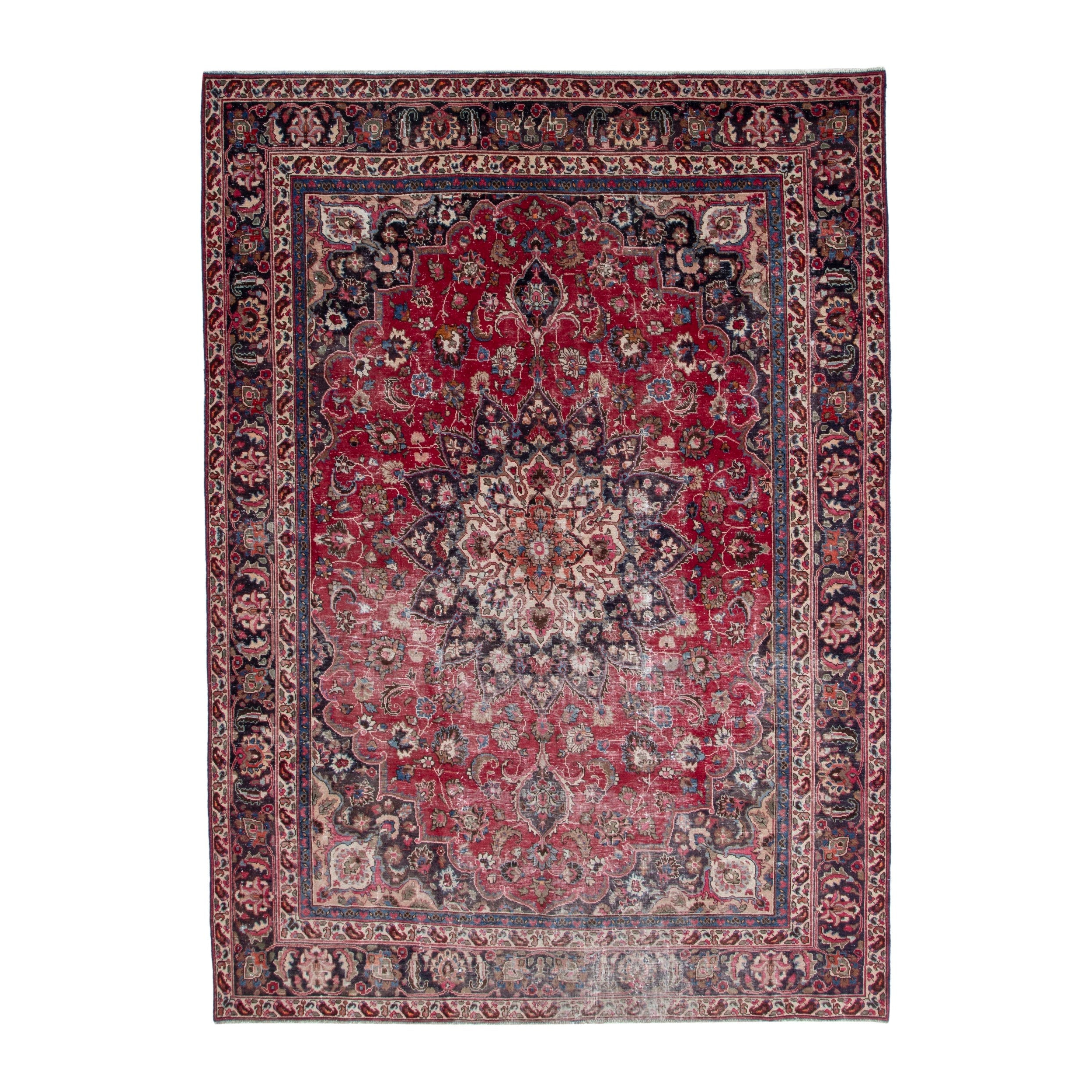Persian Sabzevar oversized rug in deep red and navy, 8'2" x 11'6"
