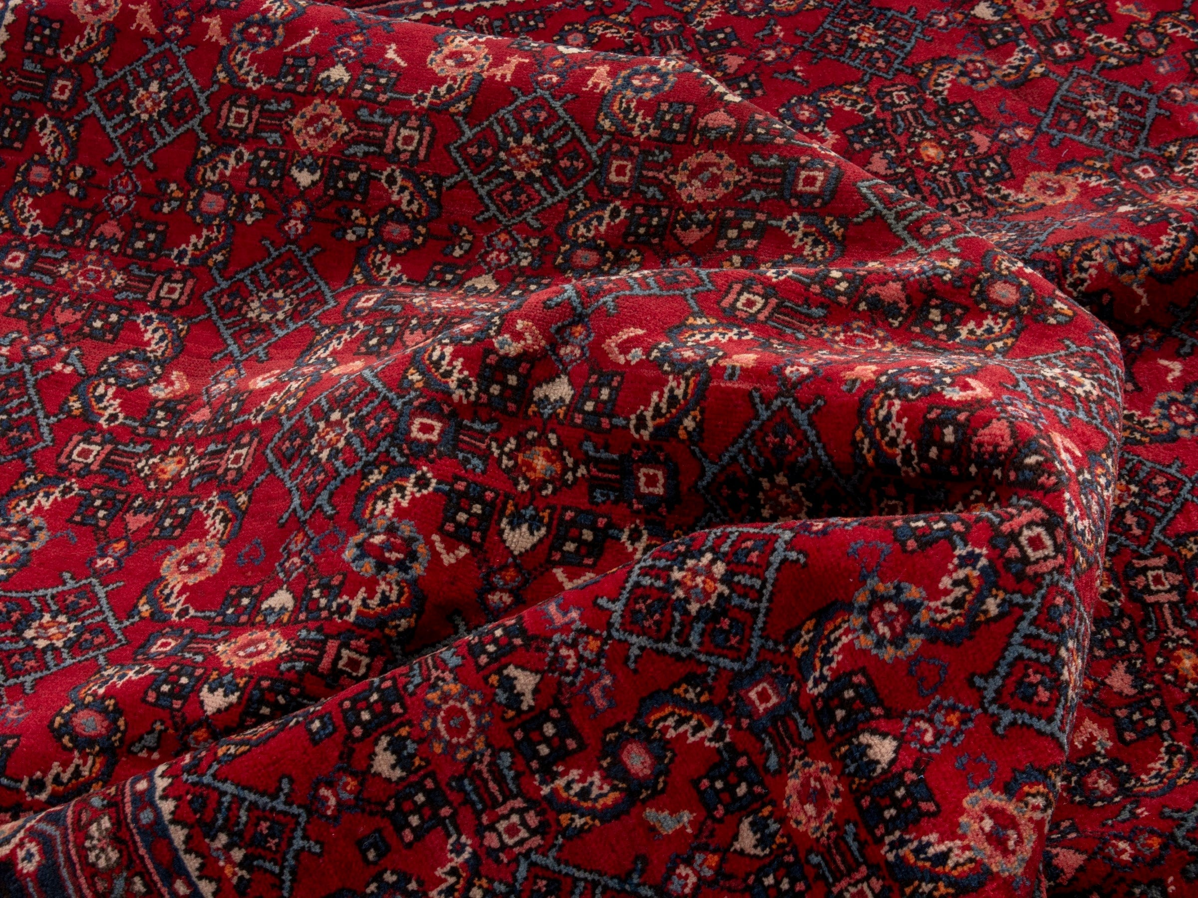 Persian Hosseinabad oversized rug in burgundy and navy, view 15 of 19