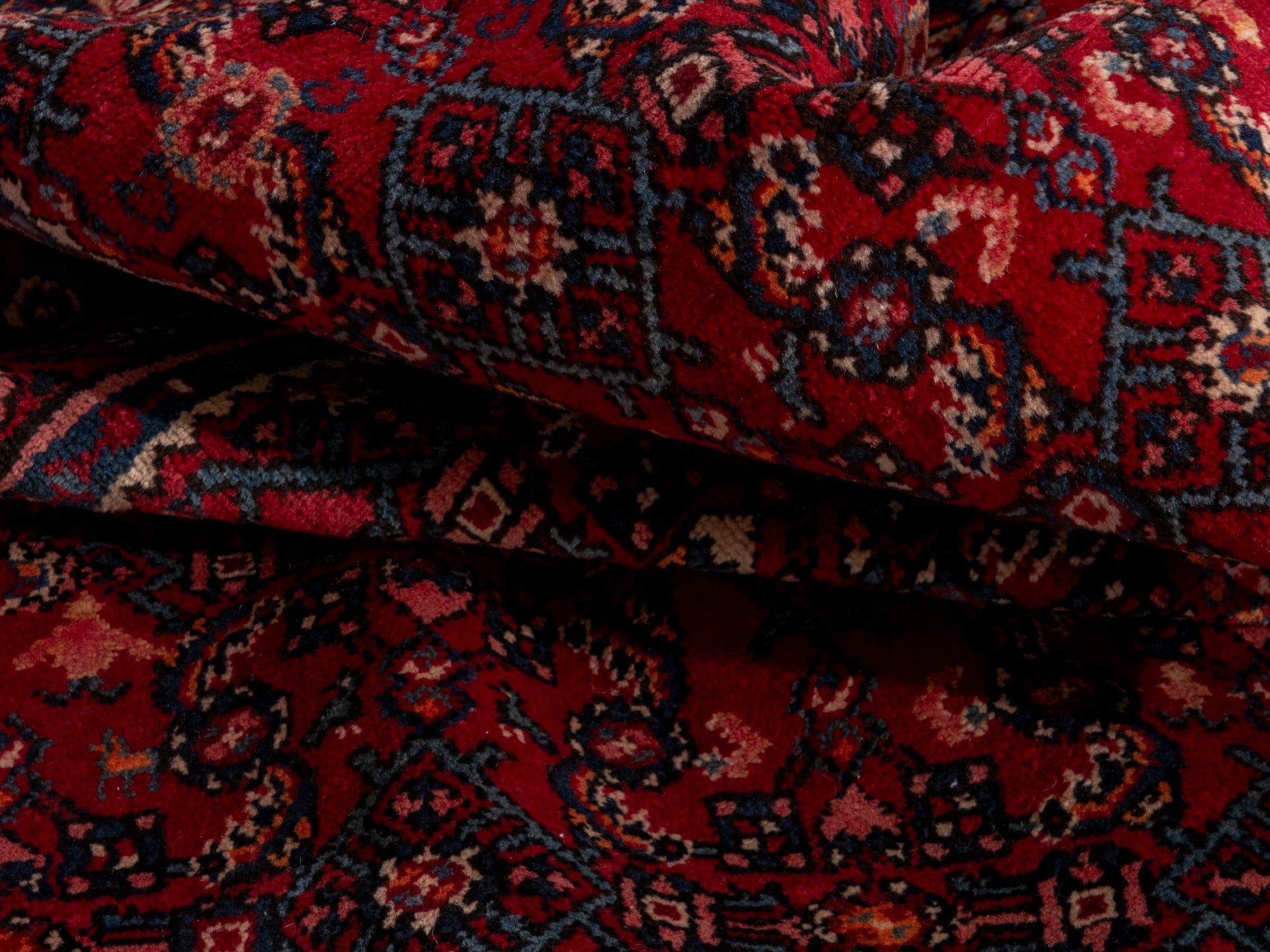Persian Hosseinabad oversized rug in burgundy and navy, view 17 of 19