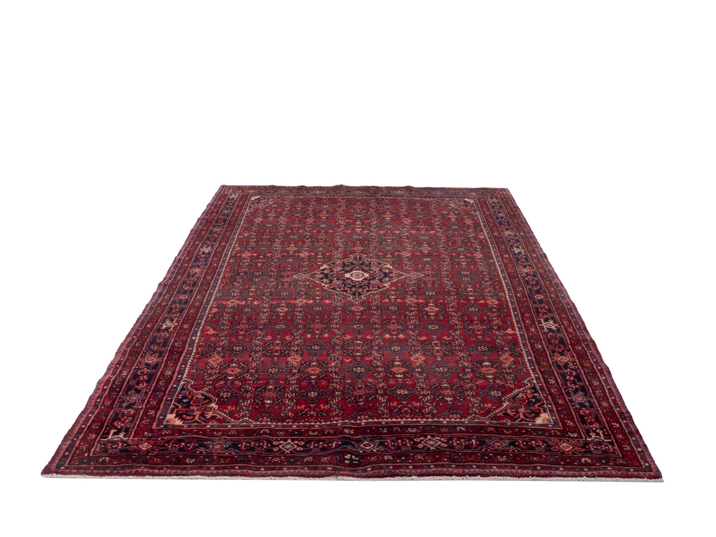 Persian Hosseinabad oversized rug in burgundy and navy, view 3 of 19