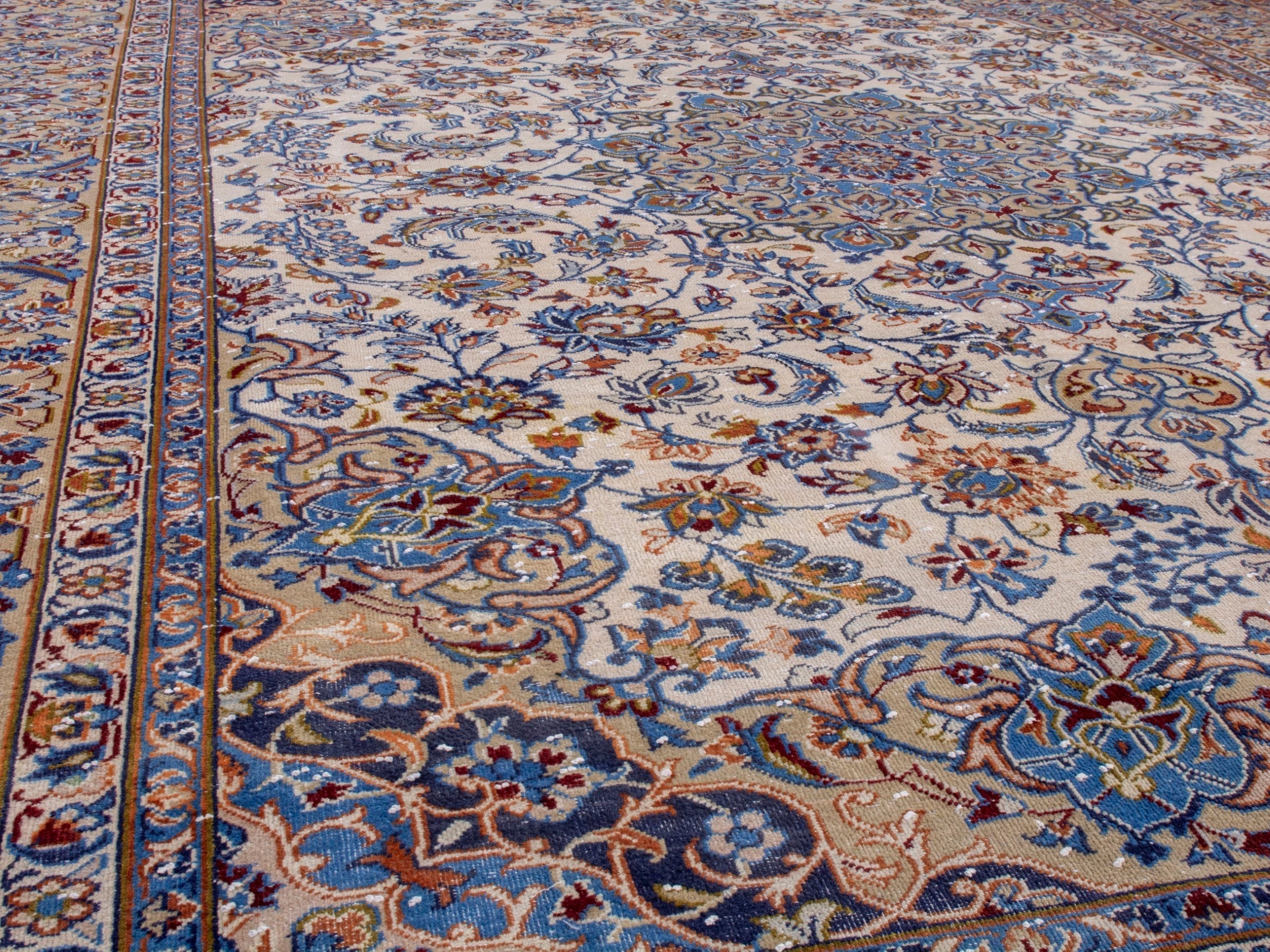 Persian Najafabad oversized rug in cream and navy, view 8 of 23