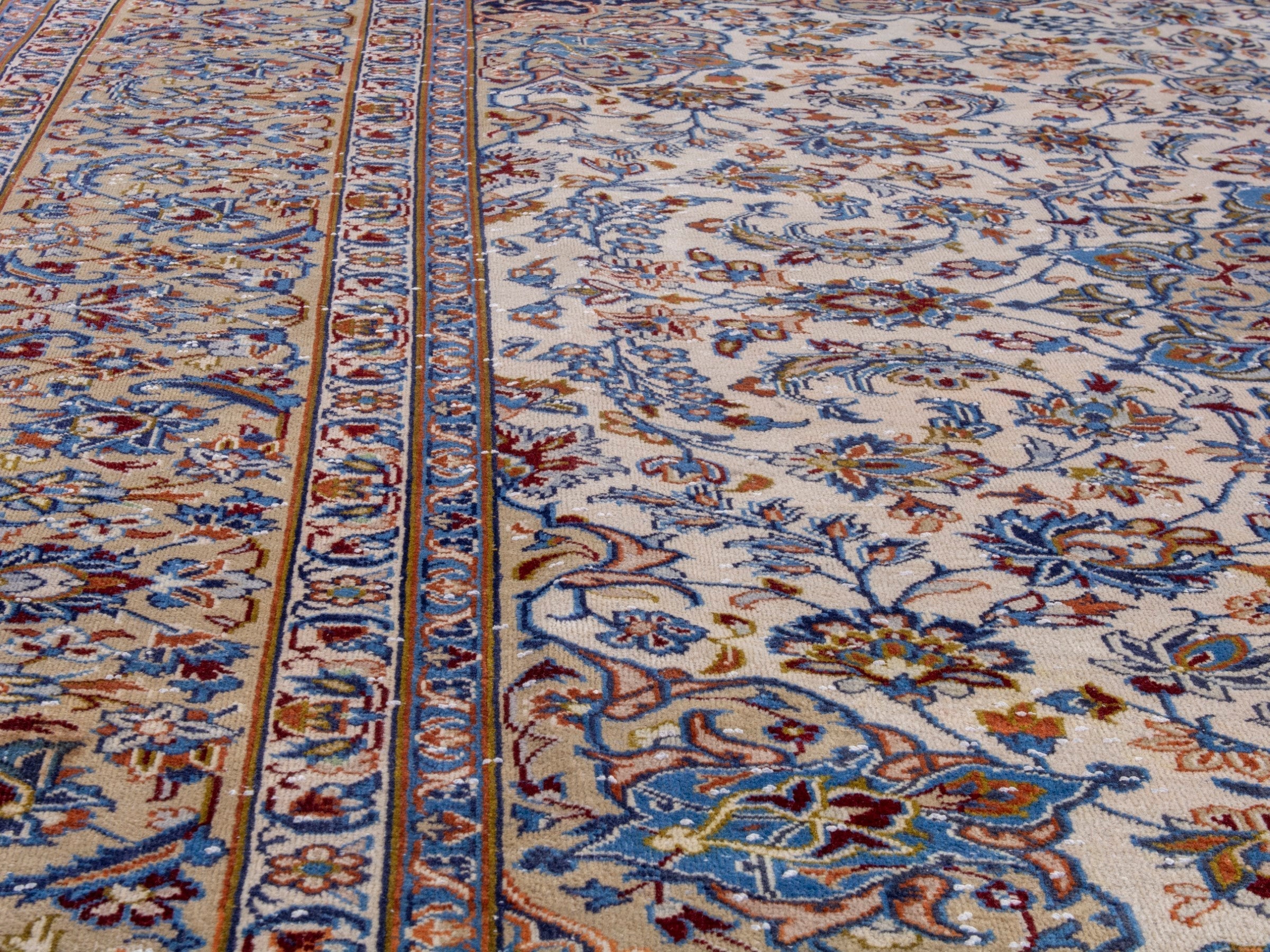 Persian Najafabad oversized rug in cream and navy, view 11 of 23