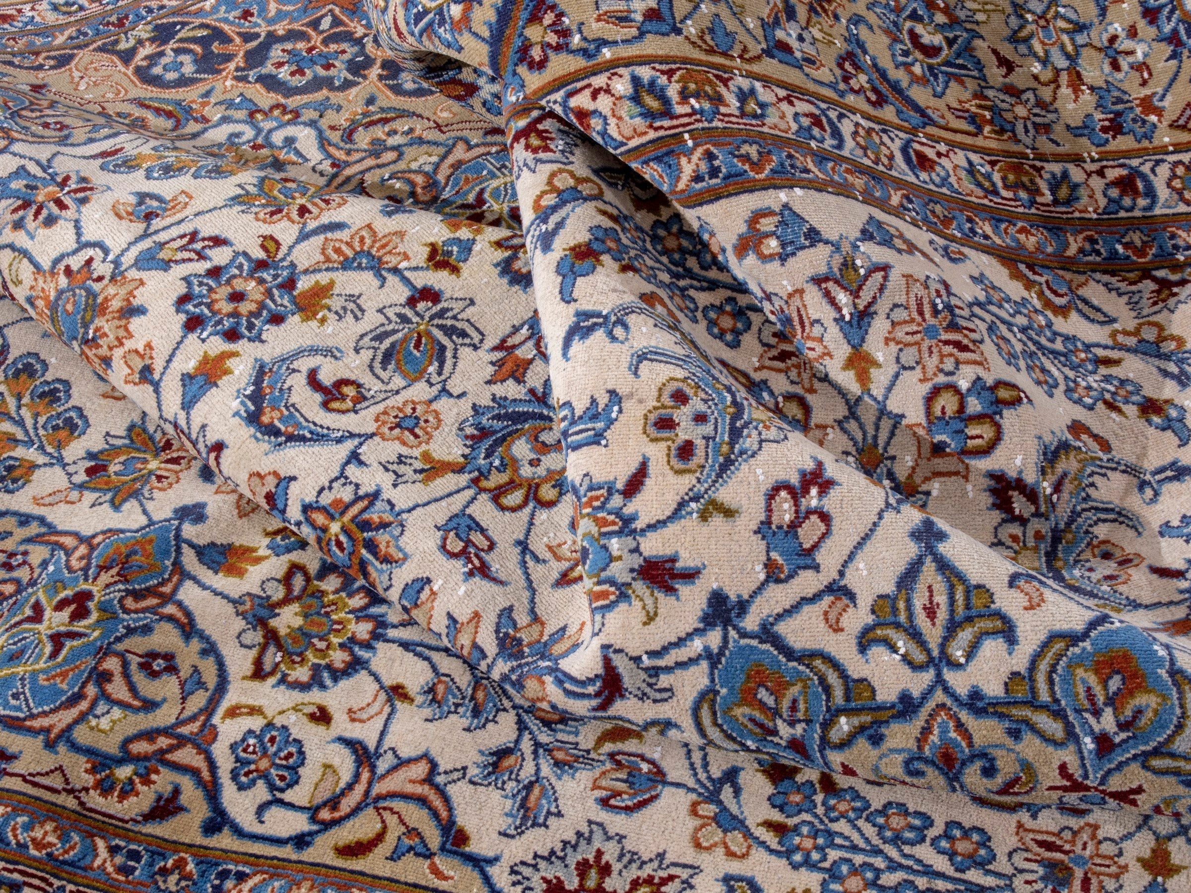 Persian Najafabad oversized rug in cream and navy, view 19 of 23