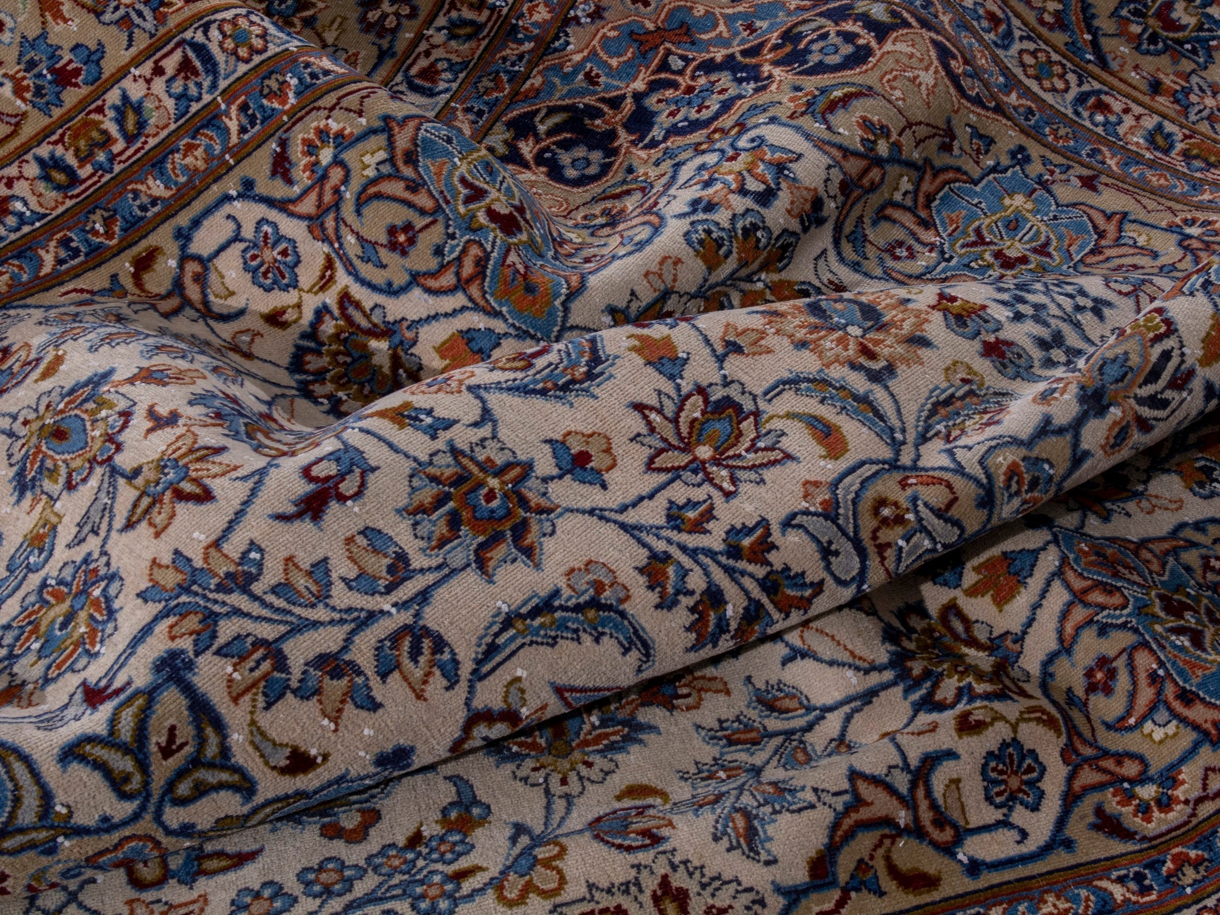 Persian Najafabad oversized rug in cream and navy, view 20 of 23