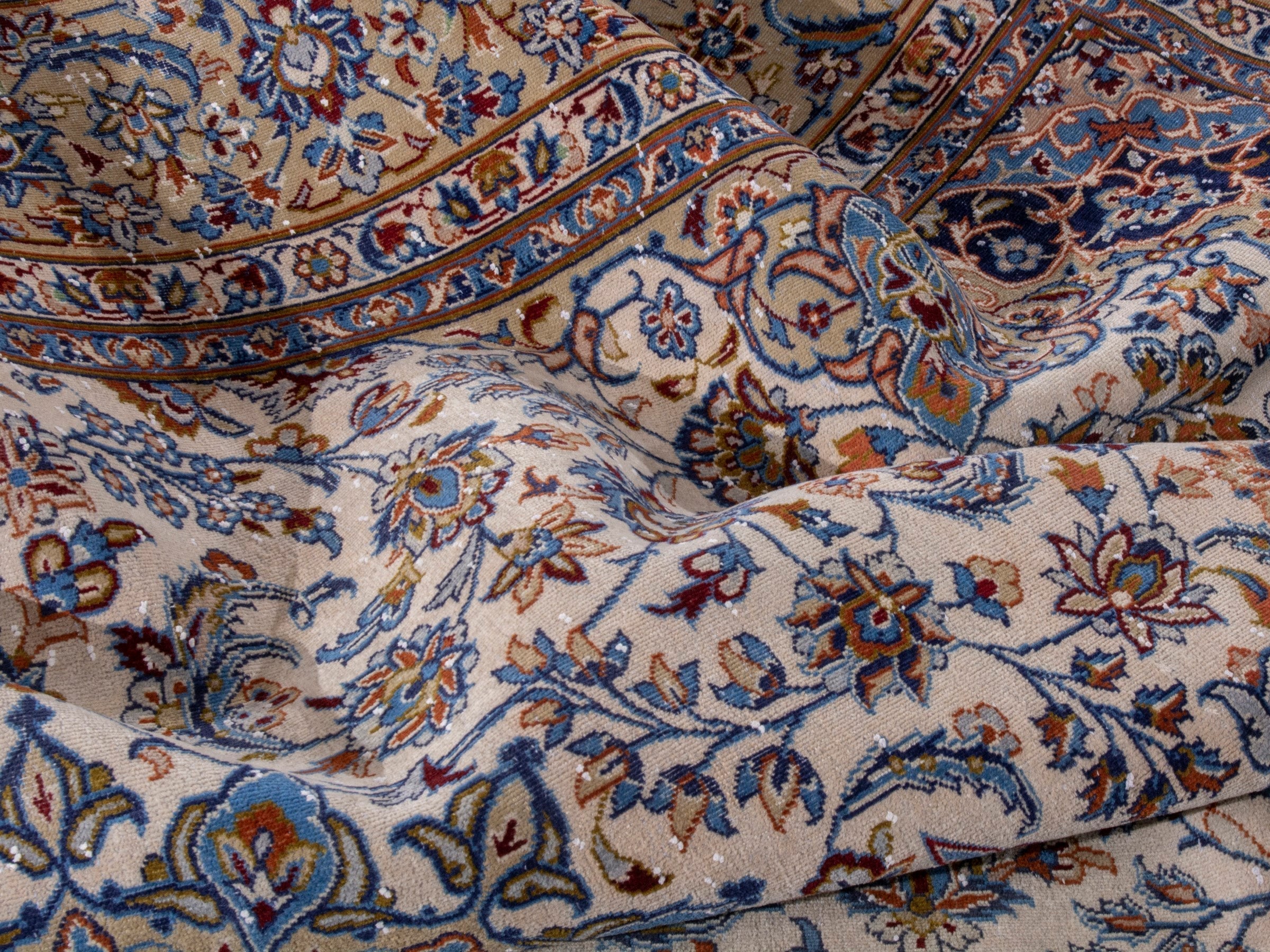 Persian Najafabad oversized rug in cream and navy, view 21 of 23