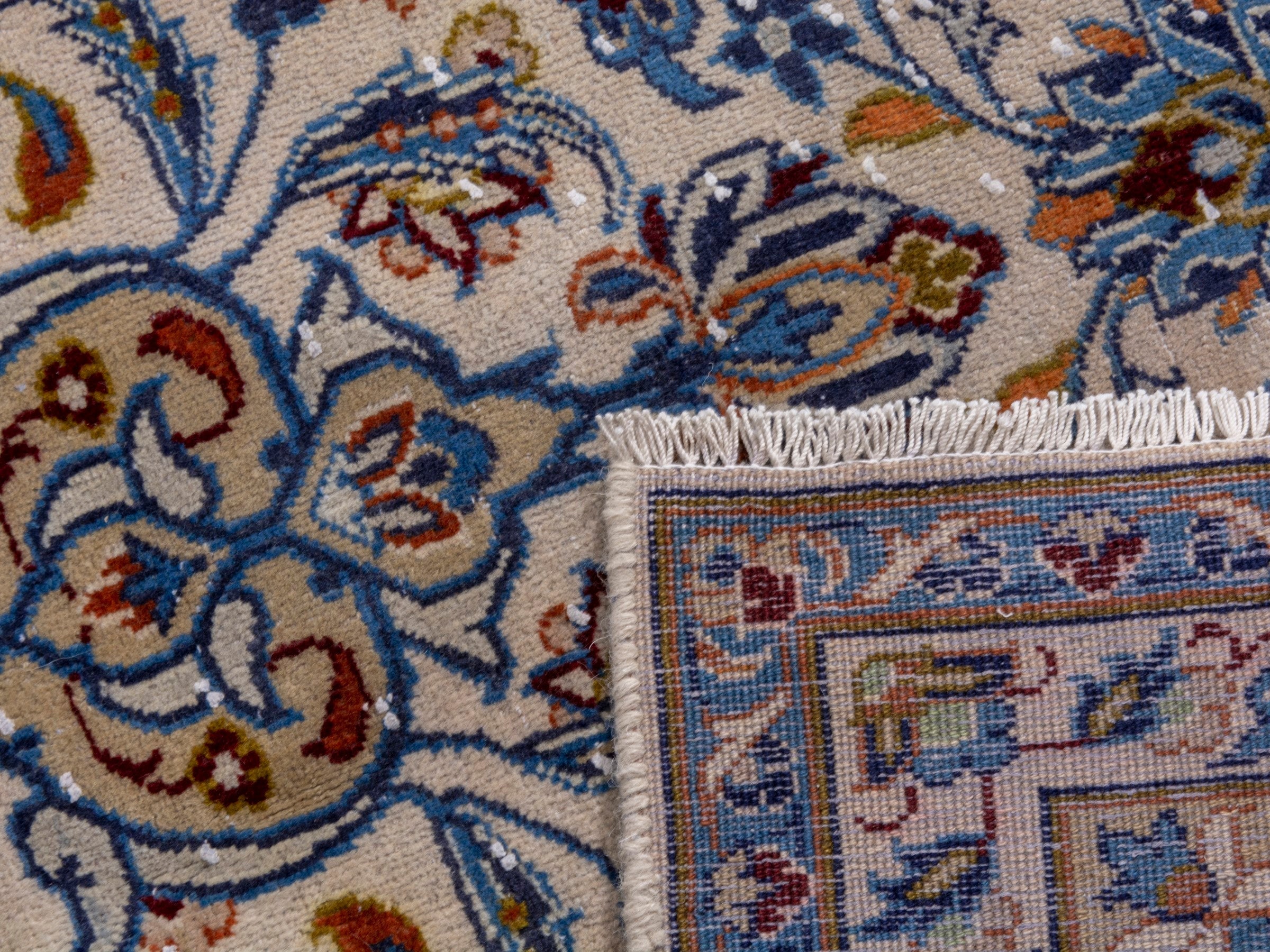 Persian Najafabad oversized rug in cream and navy, view 23 of 23