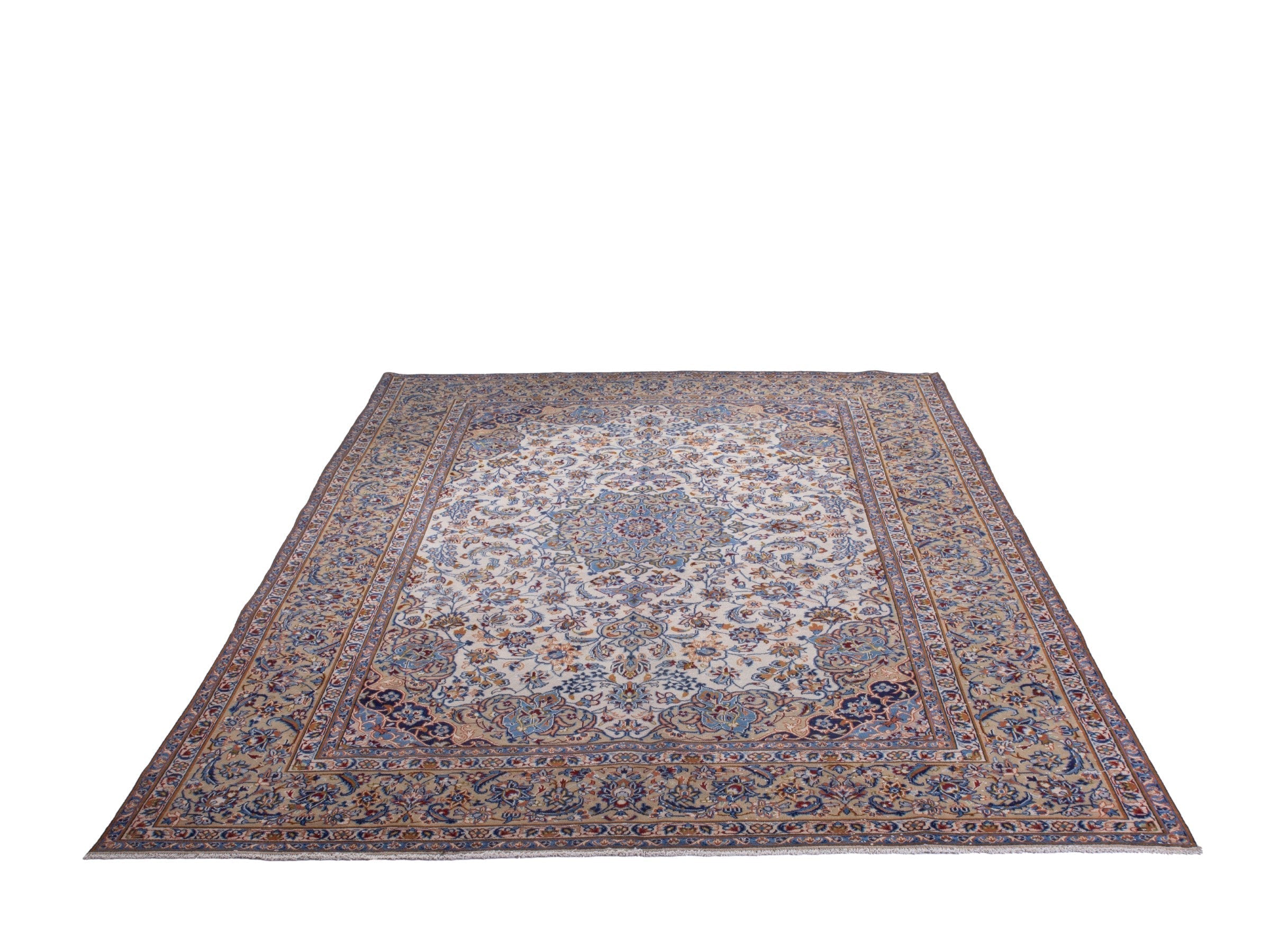 Persian Najafabad oversized rug in cream and navy, view 2 of 23