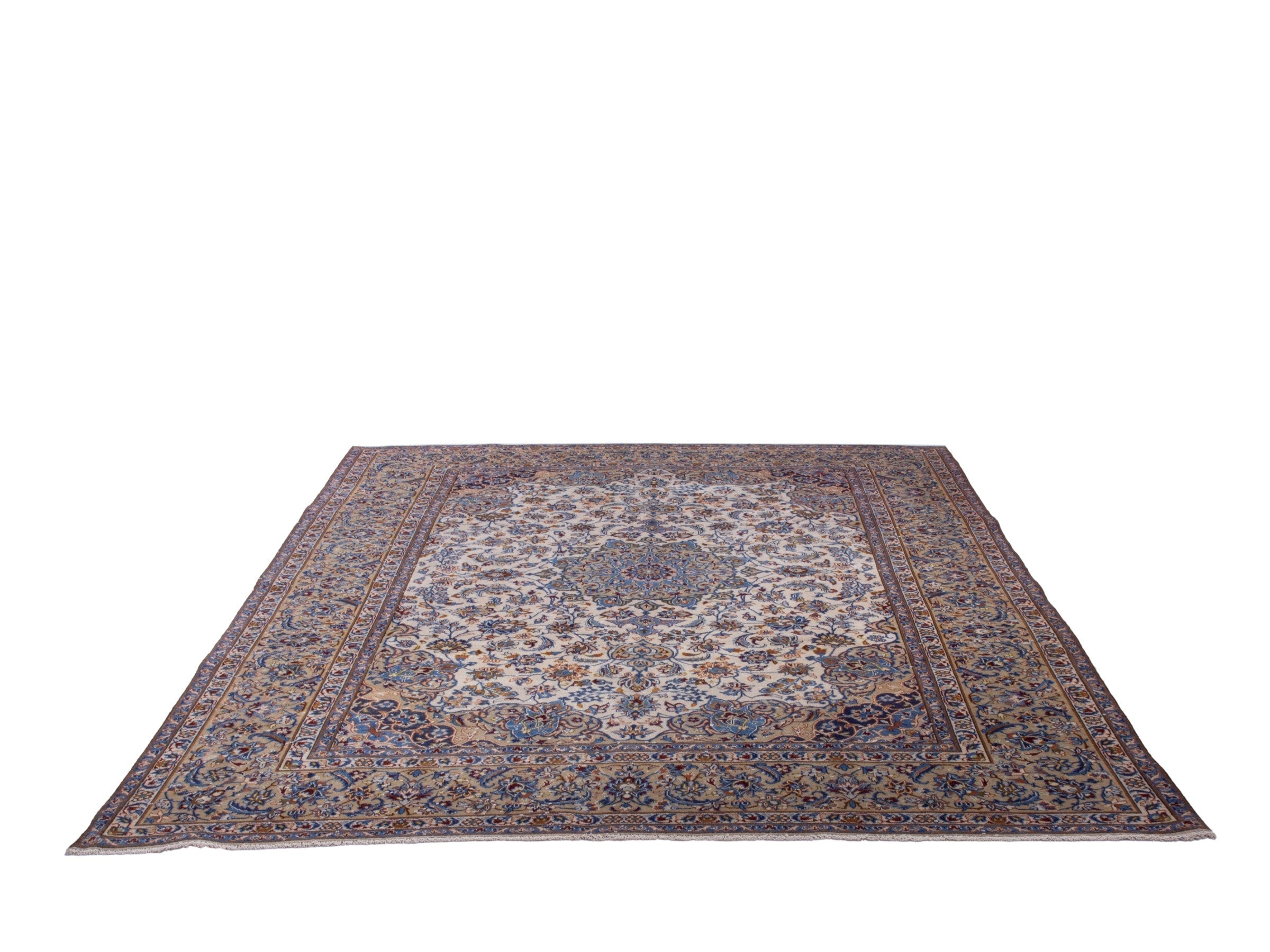Persian Najafabad oversized rug in cream and navy, view 3 of 23