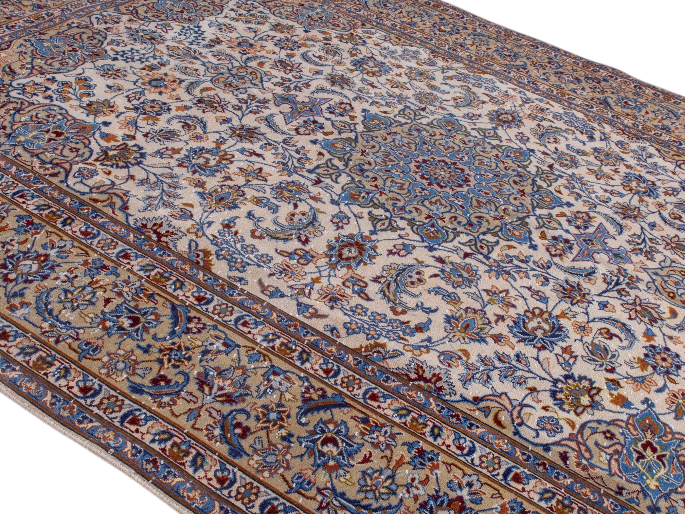 Persian Najafabad oversized rug in cream and navy, view 4 of 23