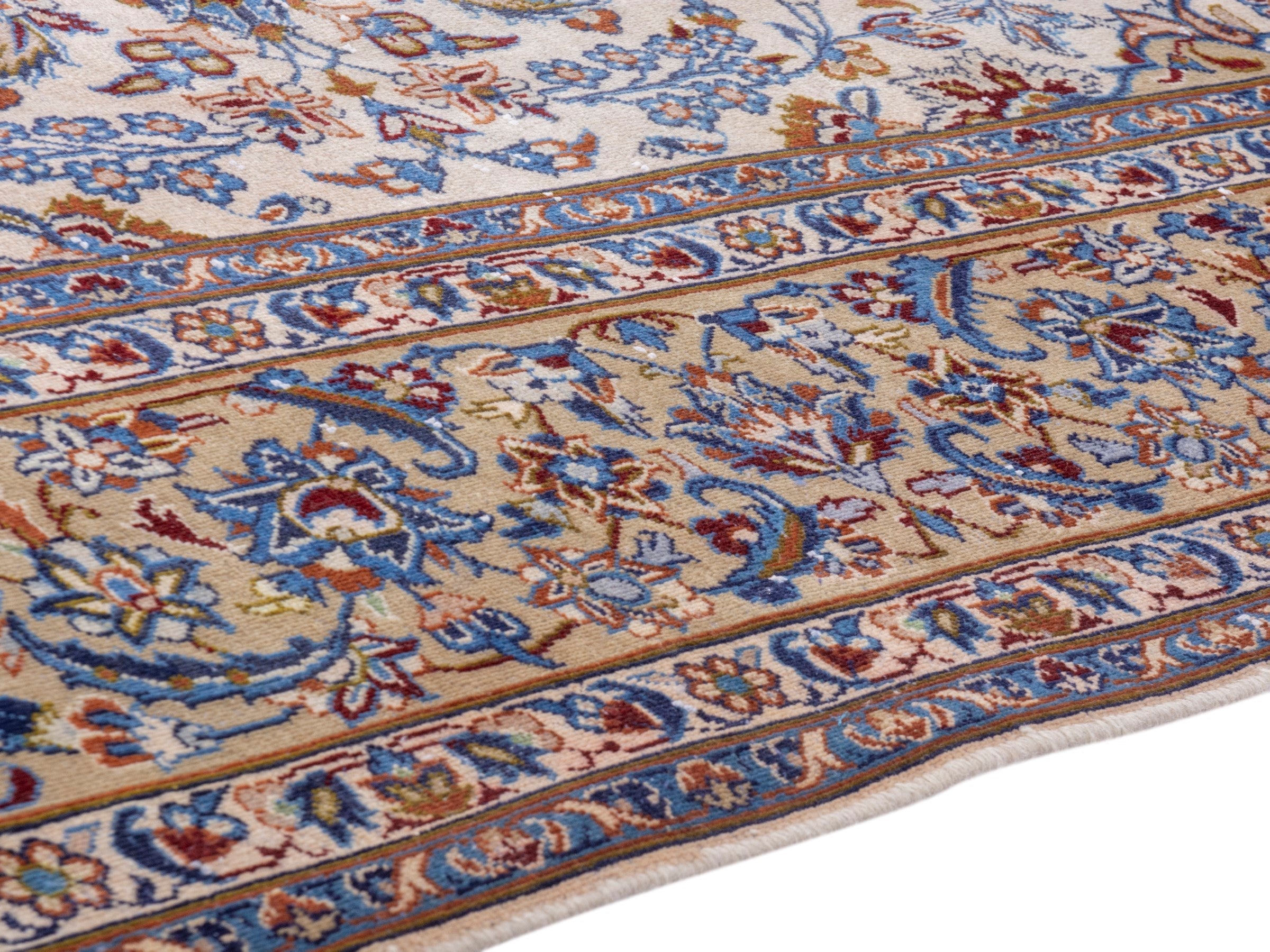 Persian Najafabad oversized rug in cream and navy, view 6 of 23