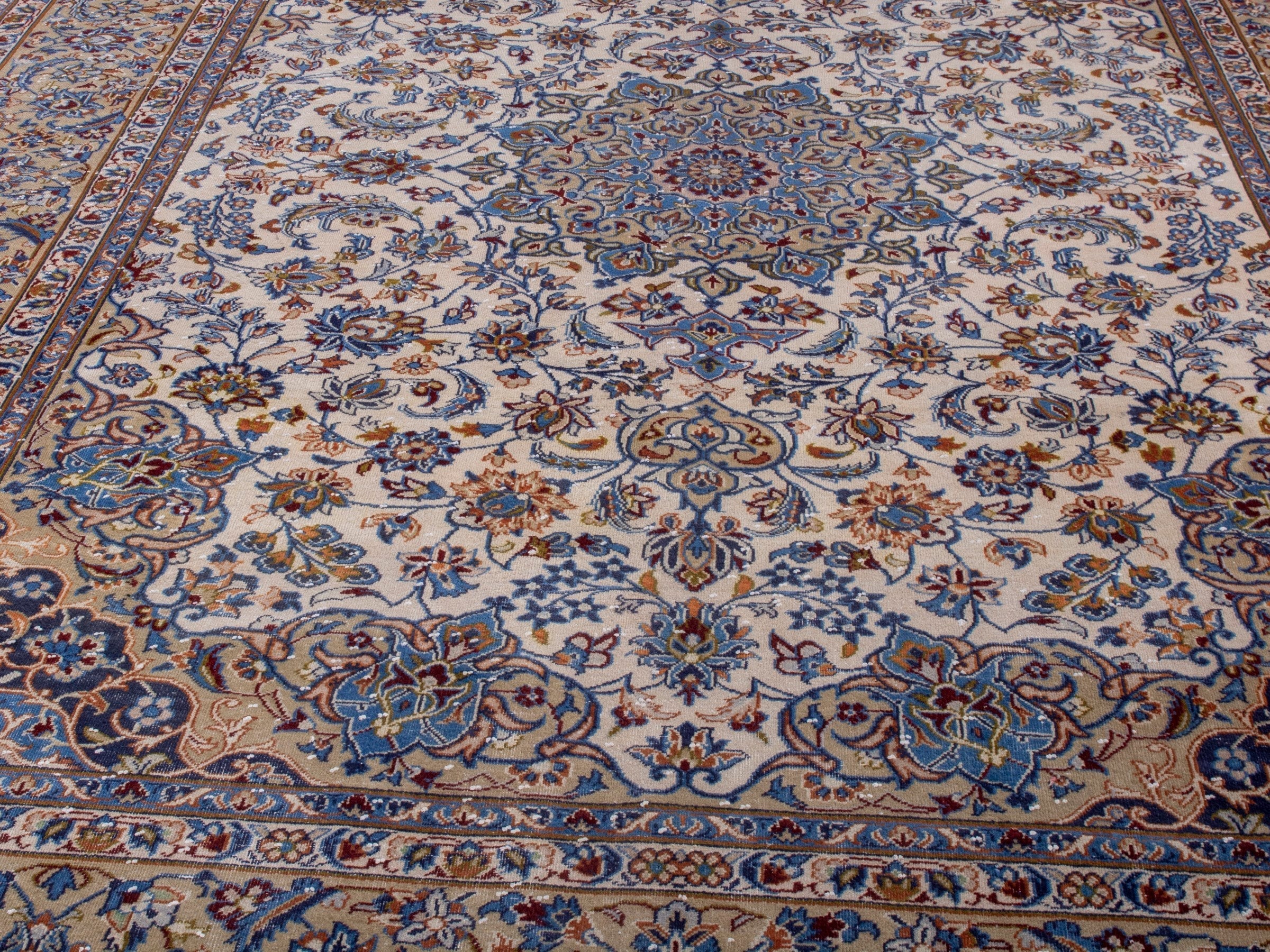 Persian Najafabad oversized rug in cream and navy, view 7 of 23