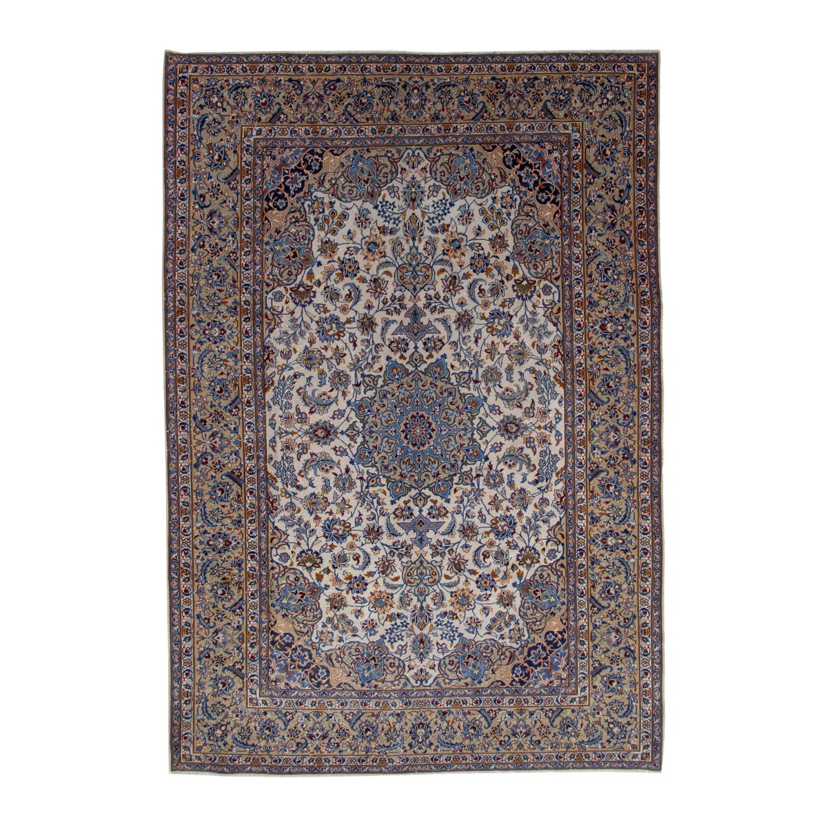Persian Najafabad oversized rug in cream and navy, 9'7" x 13'