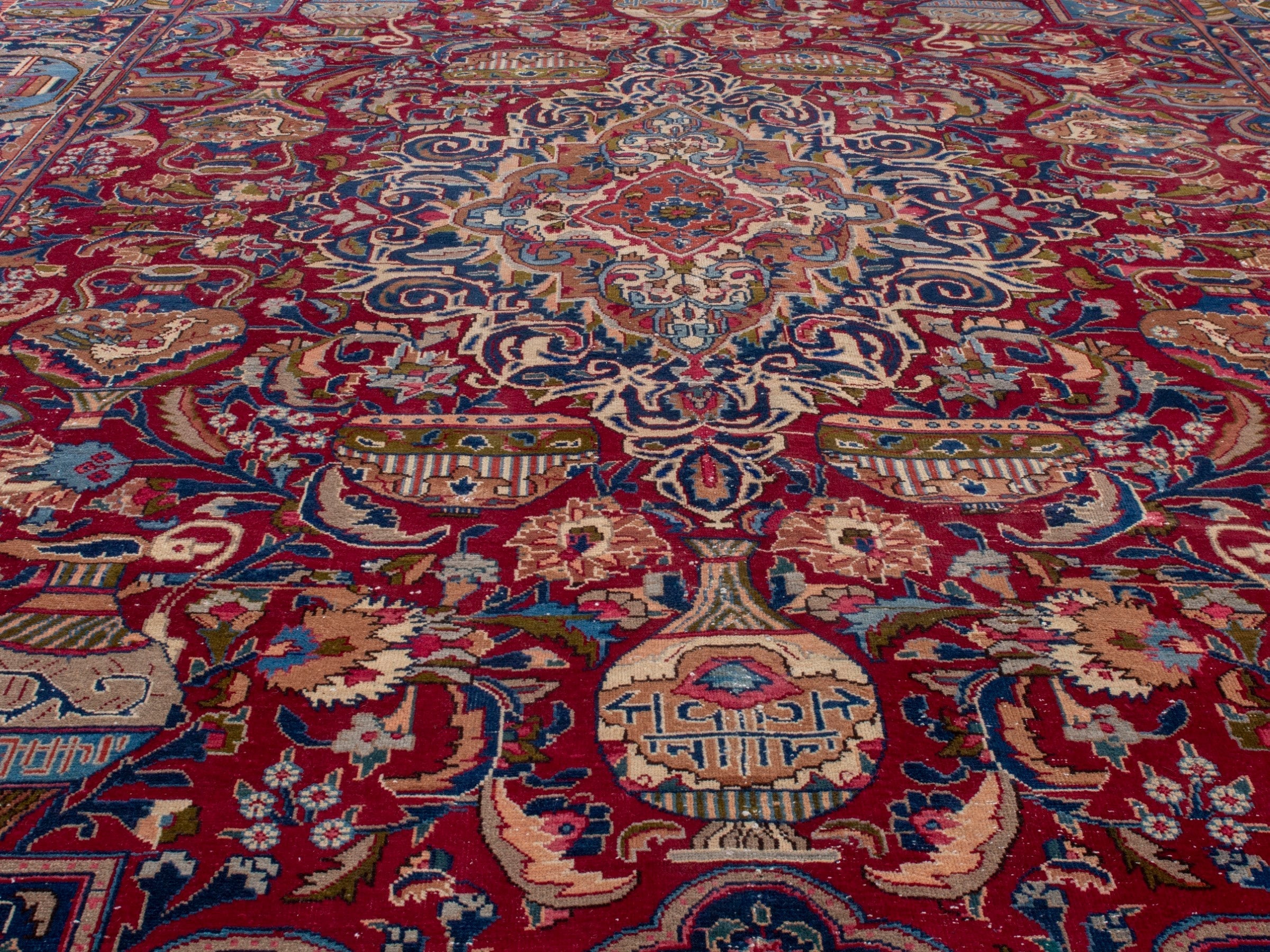 Persian Kashmar oversized rug in deep red and burgundy, view 8 of 23