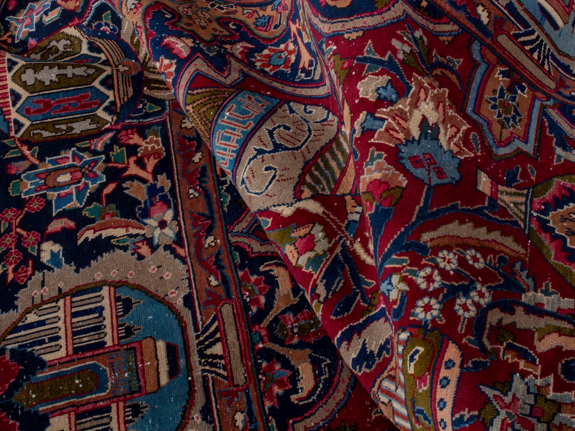 Persian Kashmar oversized rug in deep red and burgundy, view 21 of 23
