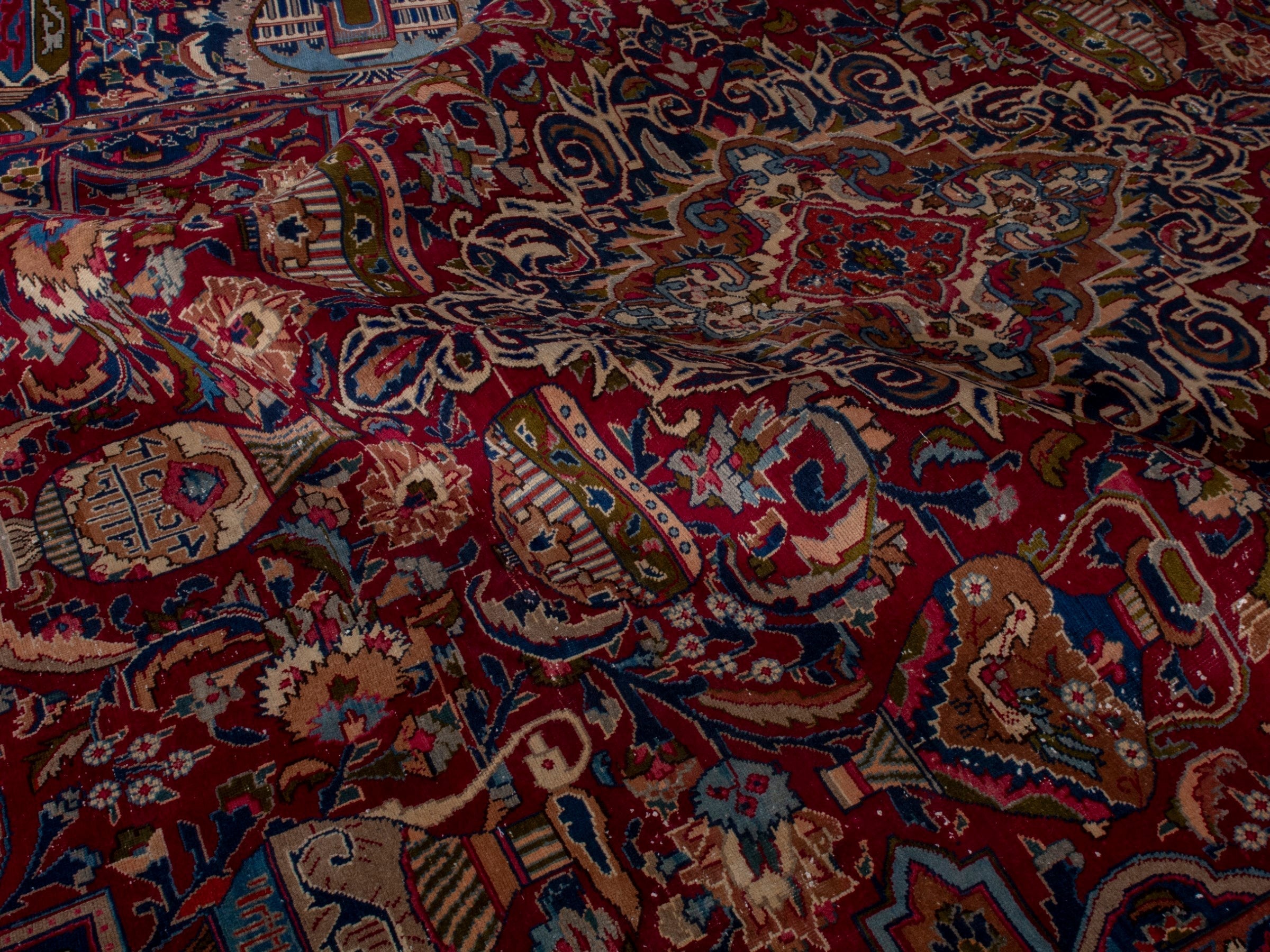 Persian Kashmar oversized rug in deep red and burgundy, view 22 of 23