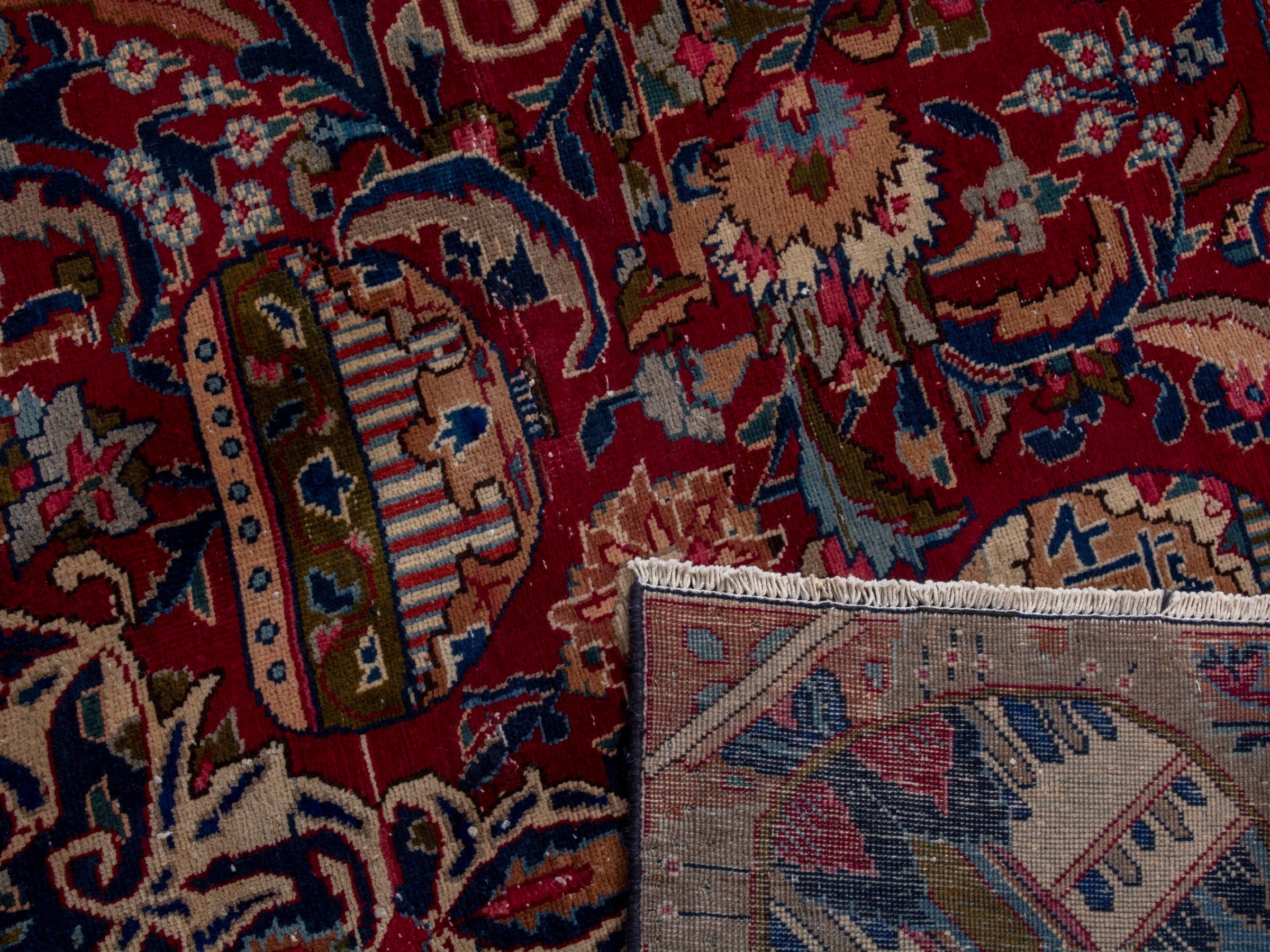 Persian Kashmar oversized rug in deep red and burgundy, view 23 of 23