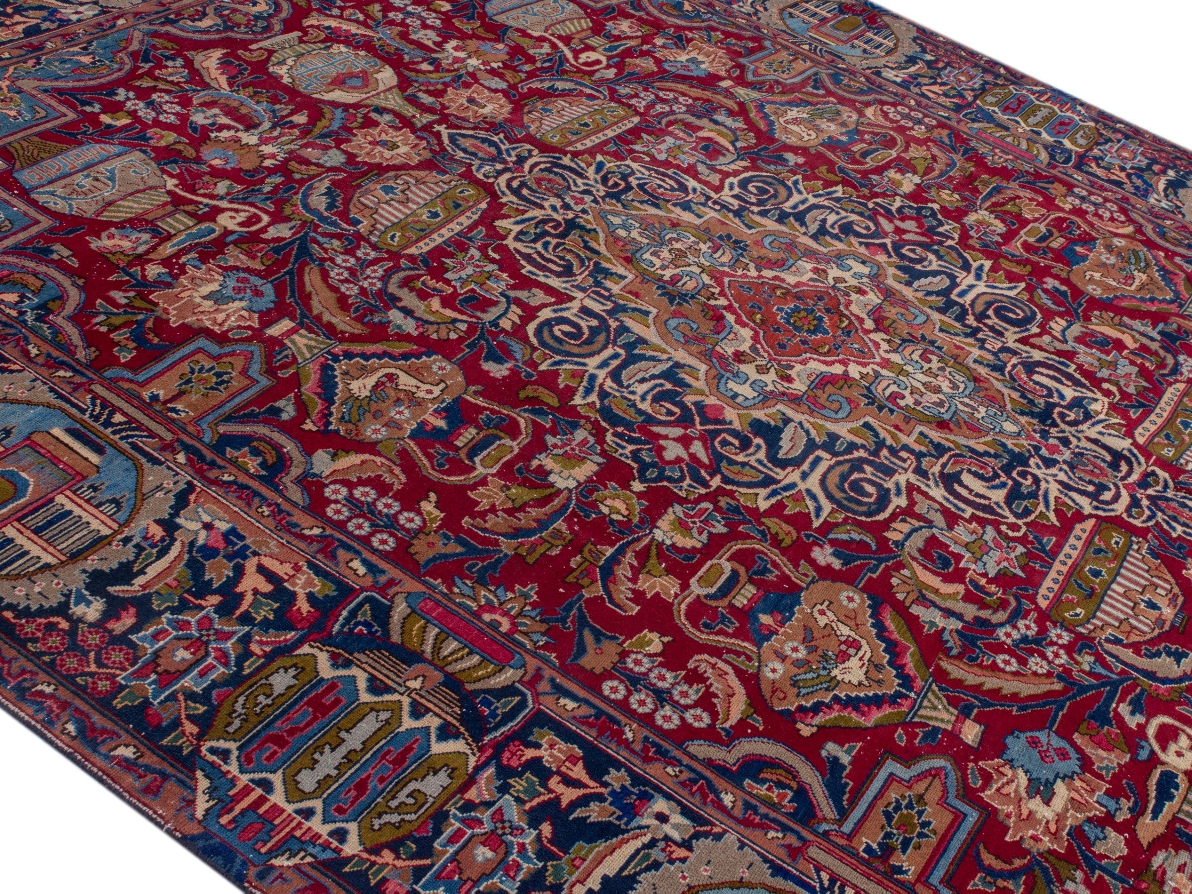 Persian Kashmar oversized rug in deep red and burgundy, view 3 of 23