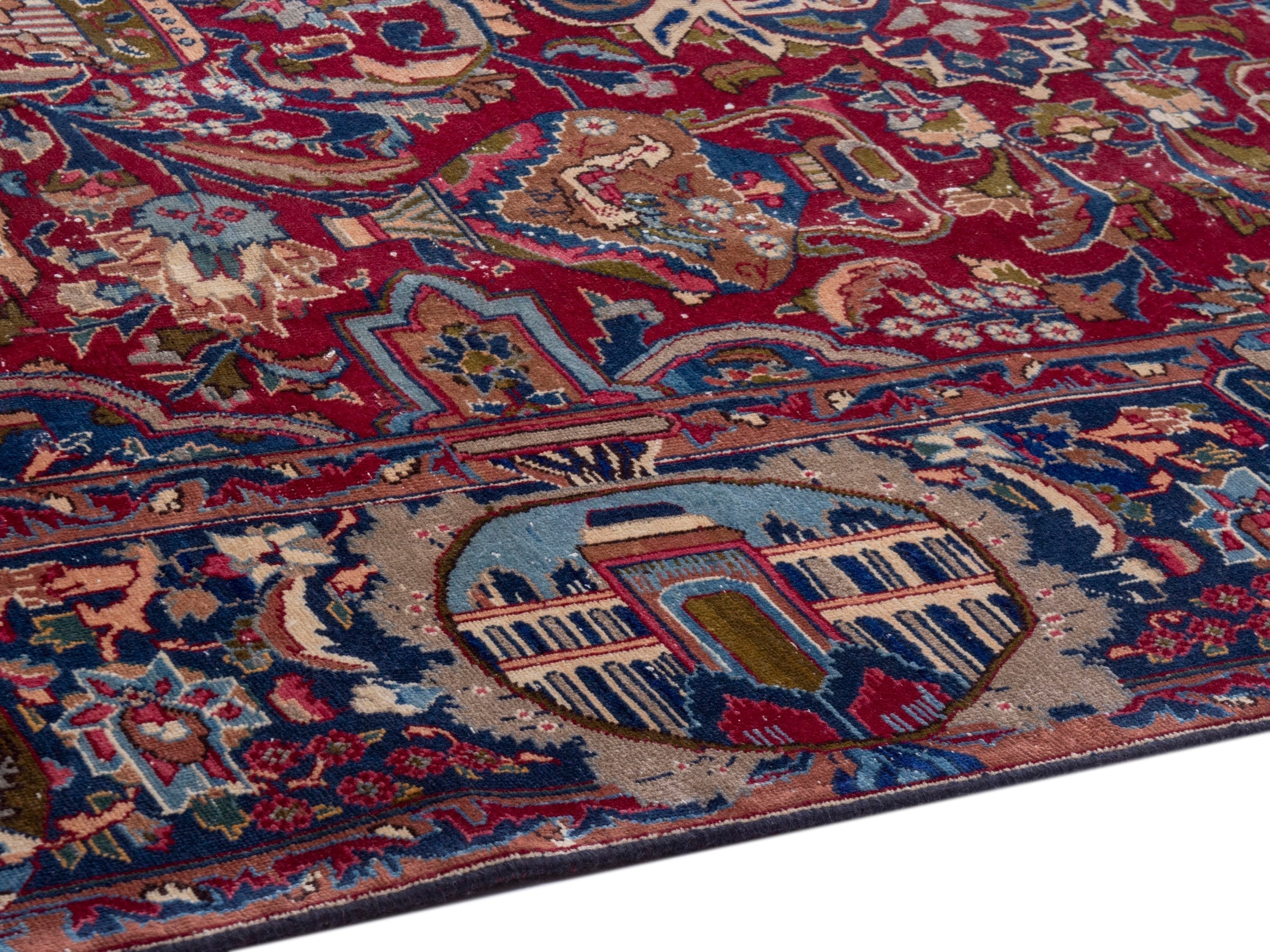 Persian Kashmar oversized rug in deep red and burgundy, view 9 of 23