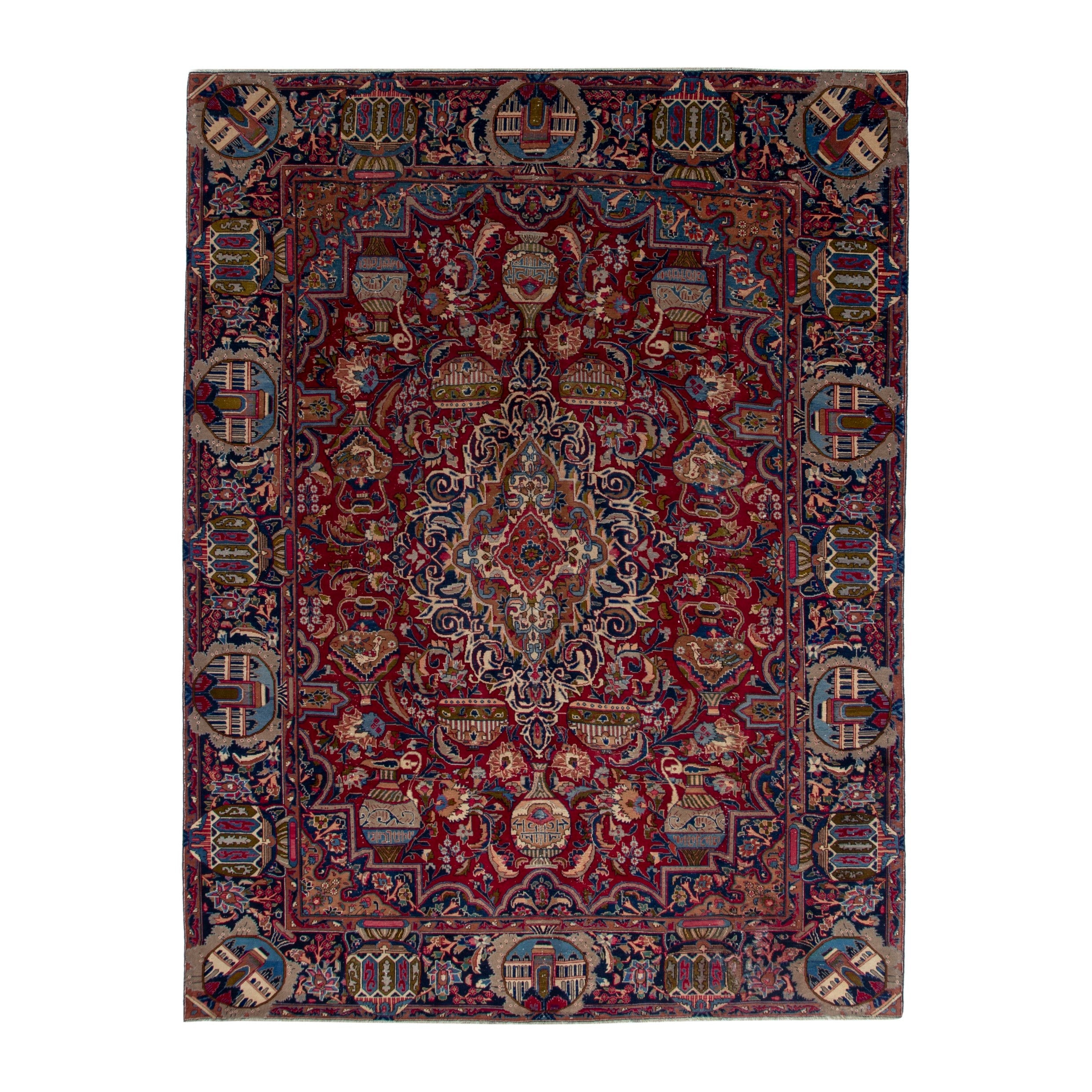 Persian Kashmar oversized rug in deep red and burgundy, 9'11" x 13'