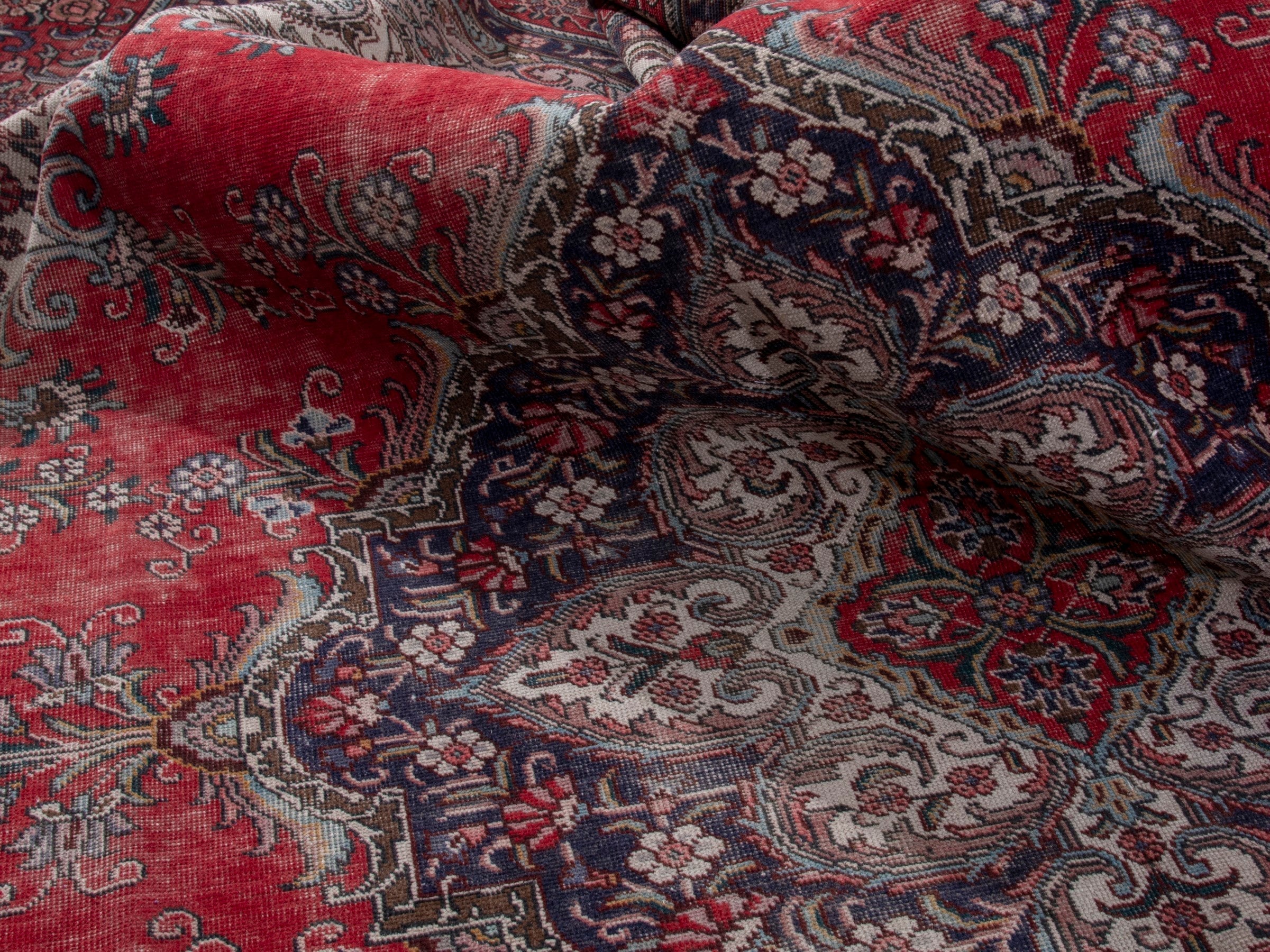 Persian Tabriz oversized rug in deep red and burgundy, view 19 of 20