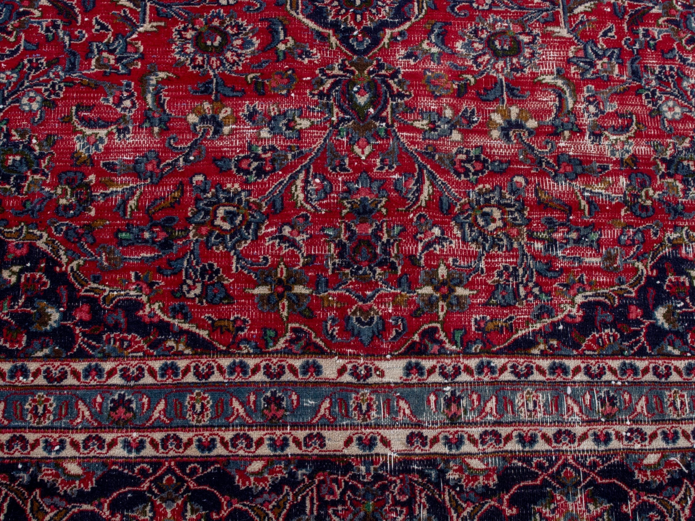 Persian Mashhad oversized rug in burgundy and navy, view 11 of 22