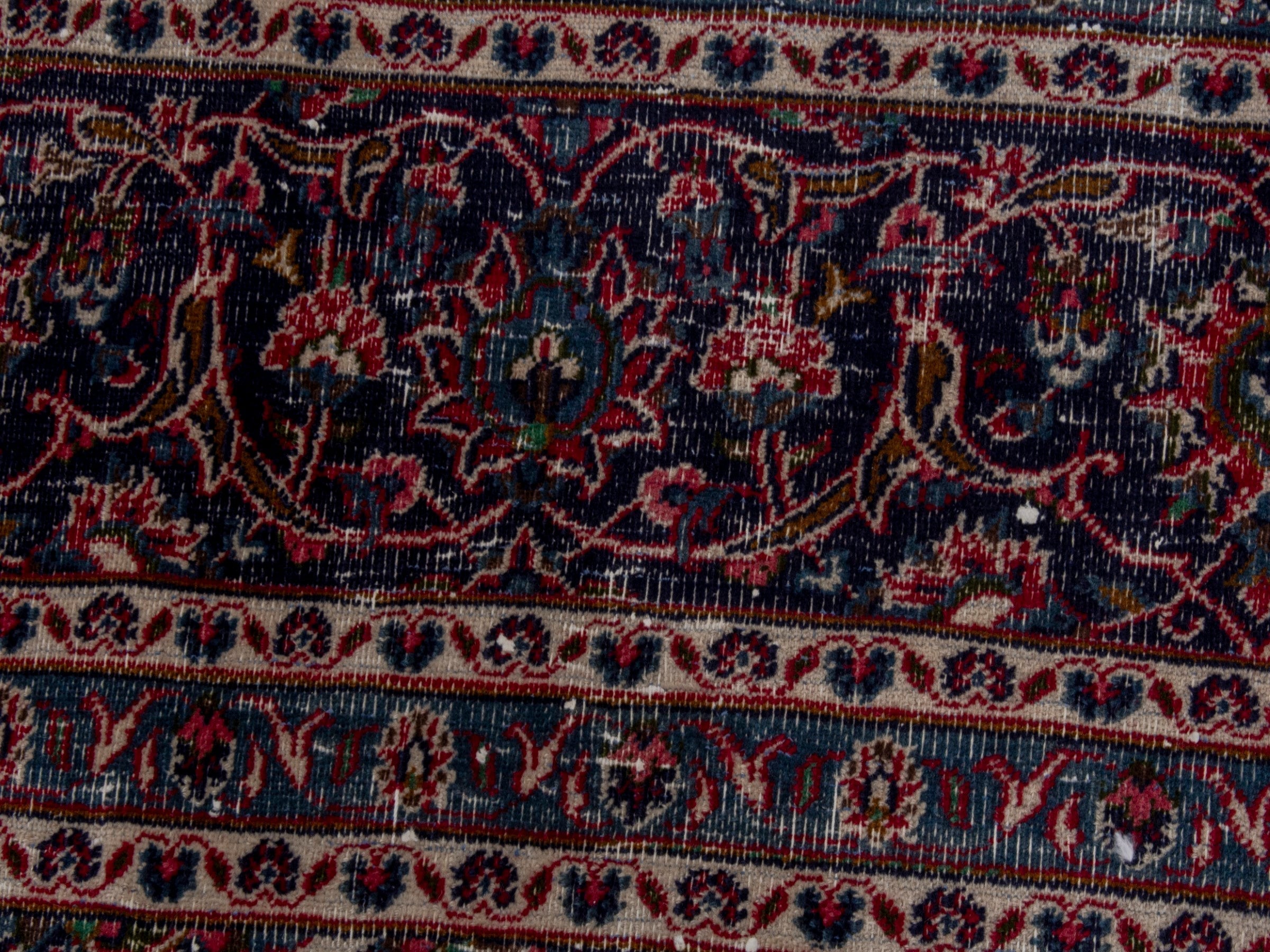 Persian Mashhad oversized rug in burgundy and navy, view 15 of 22