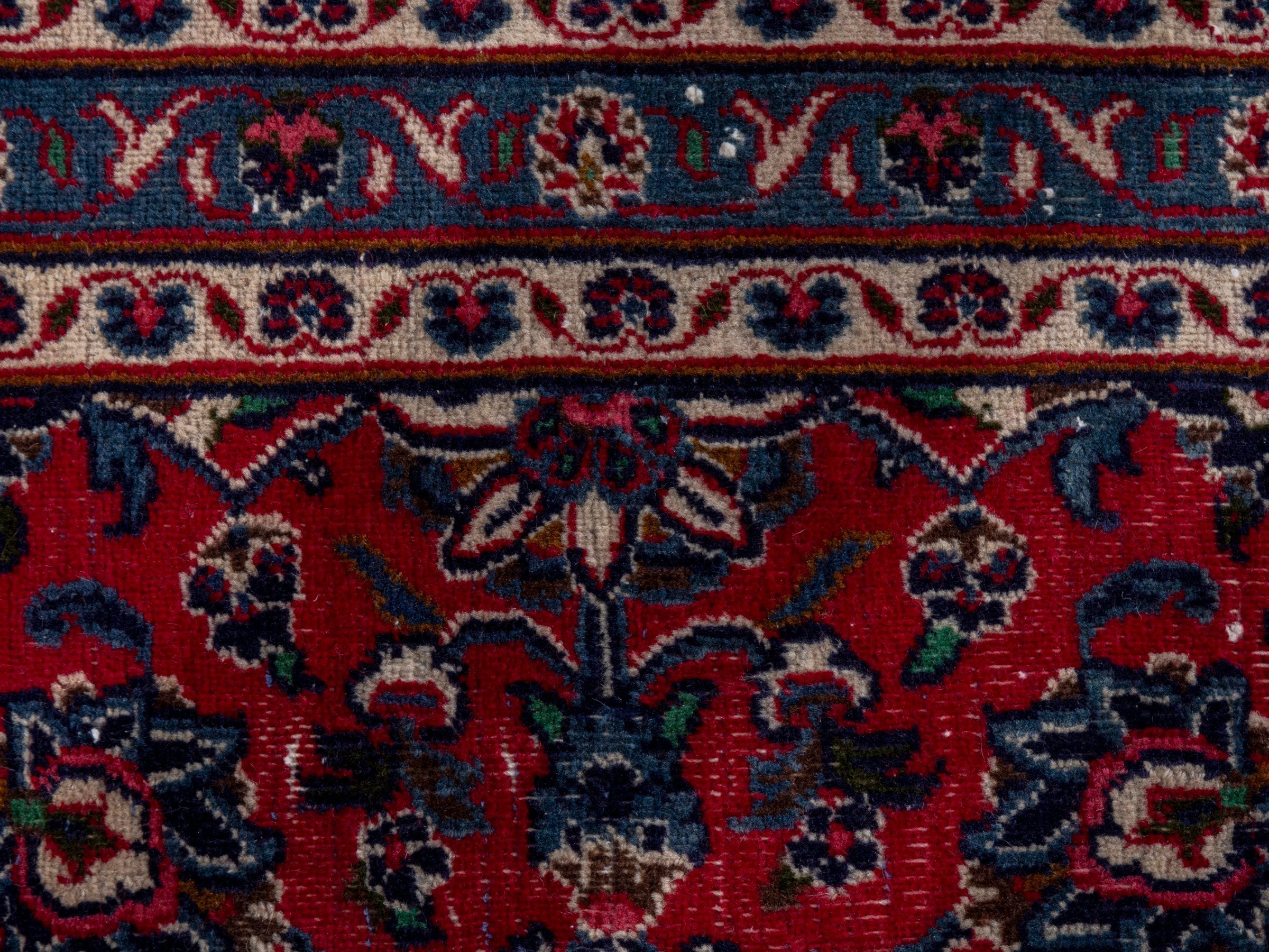 Persian Mashhad oversized rug in burgundy and navy, view 16 of 22
