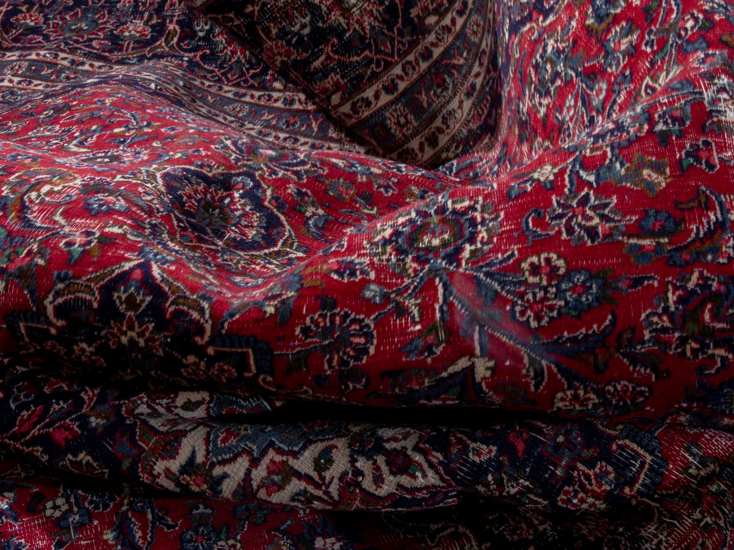 Persian Mashhad oversized rug in burgundy and navy, view 21 of 22