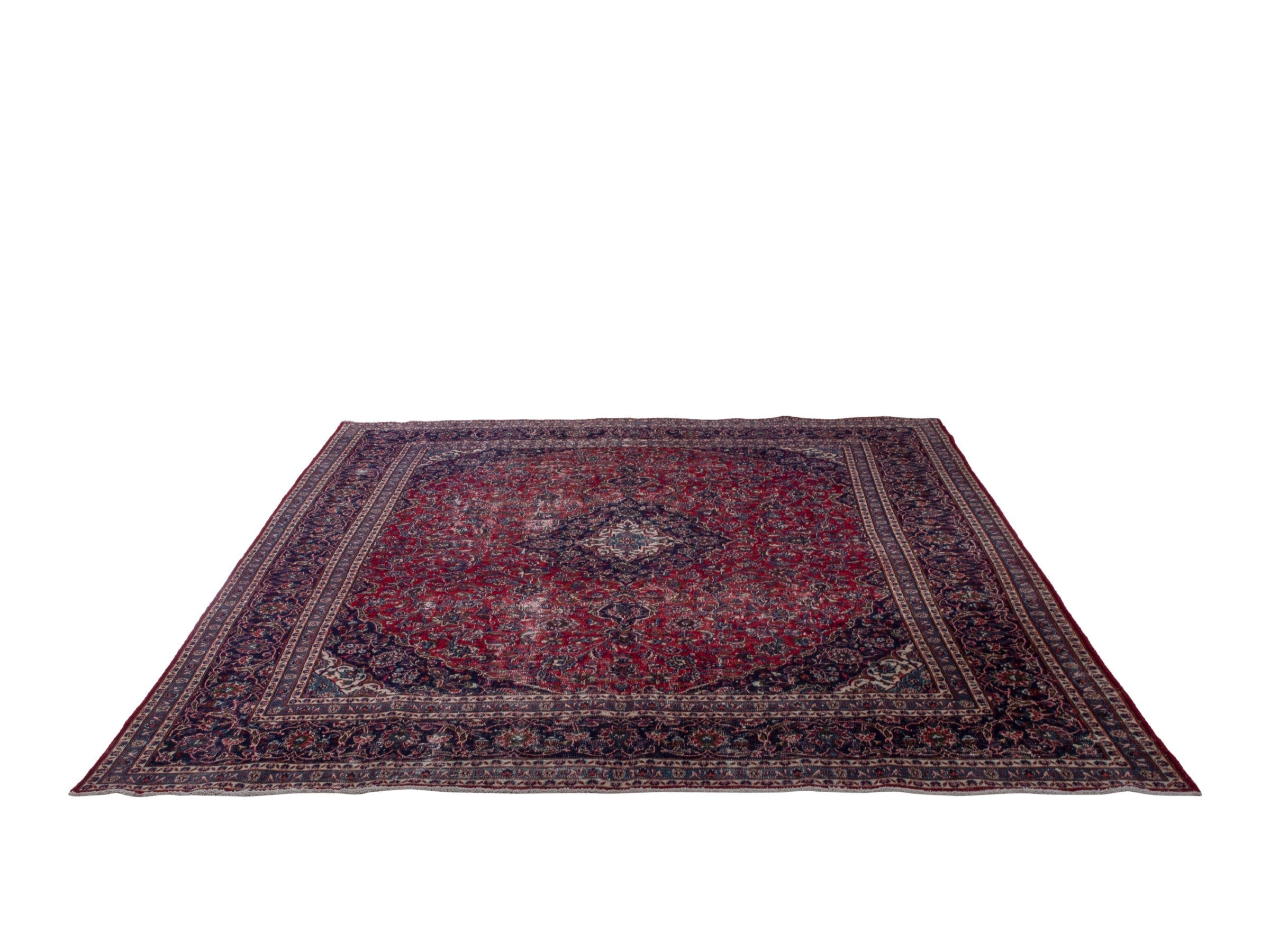 Persian Mashhad oversized rug in burgundy and navy, view 2 of 22