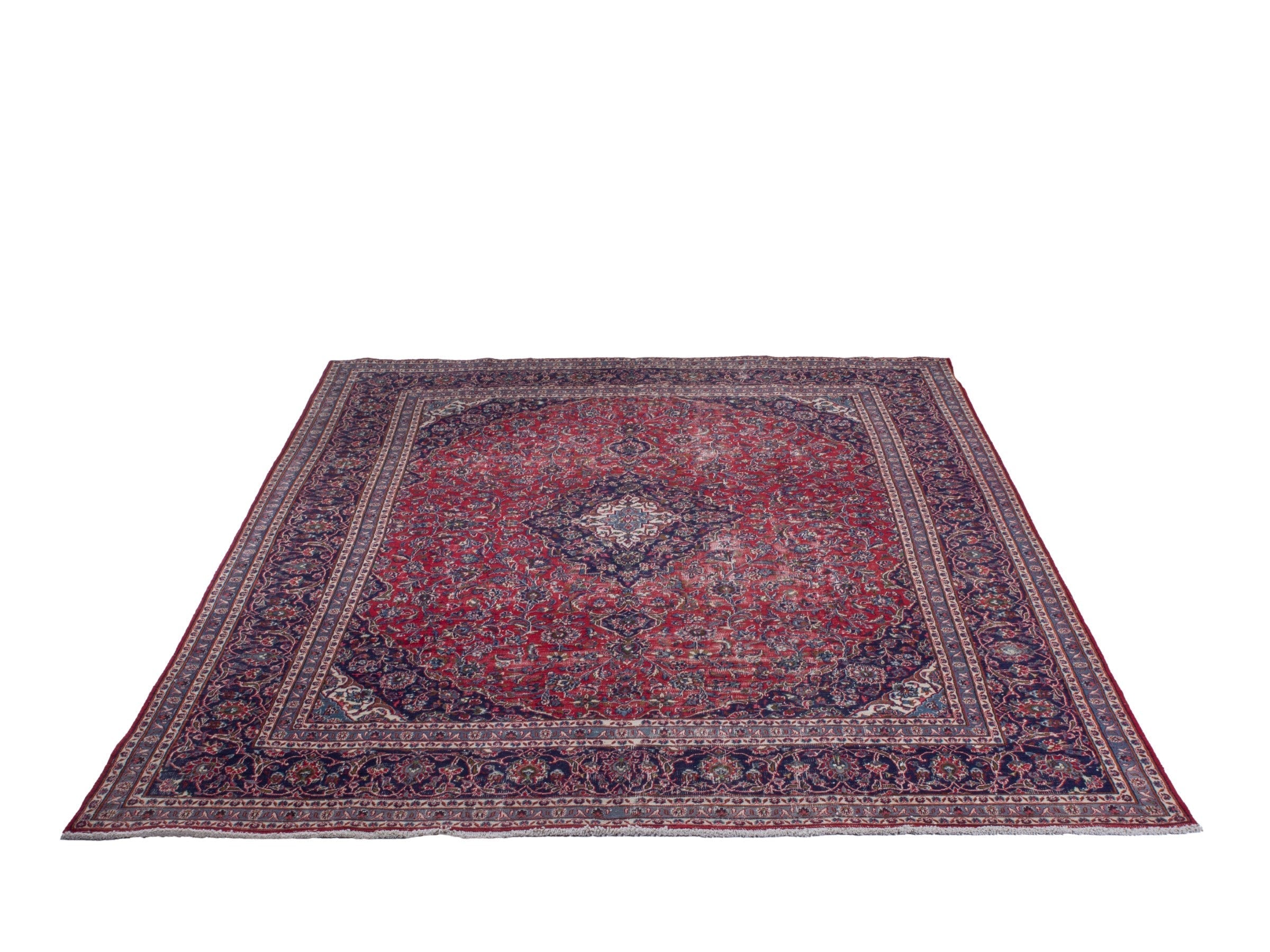 Persian Mashhad oversized rug in burgundy and navy, view 3 of 22