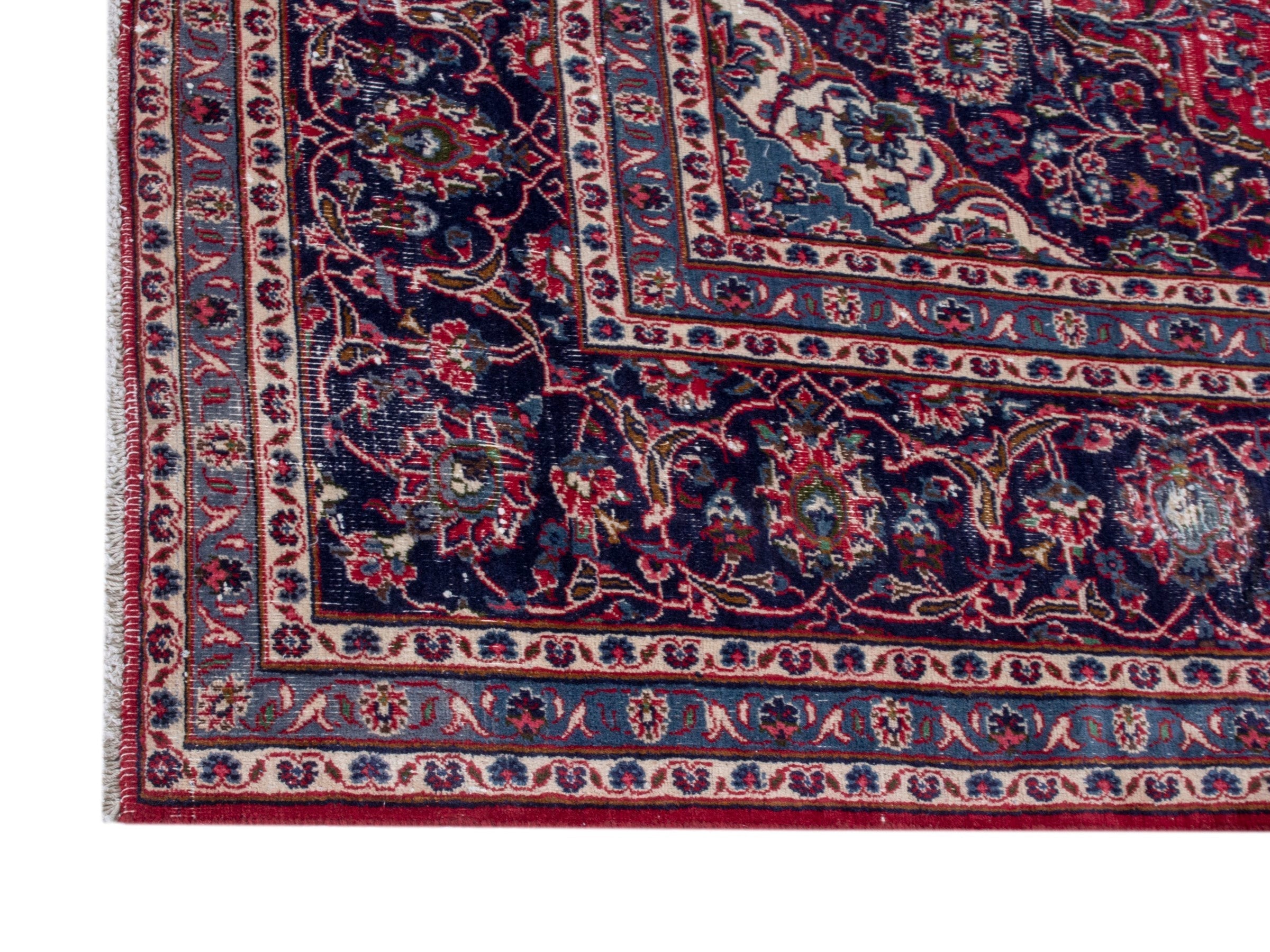 Persian Mashhad oversized rug in burgundy and navy, view 10 of 22