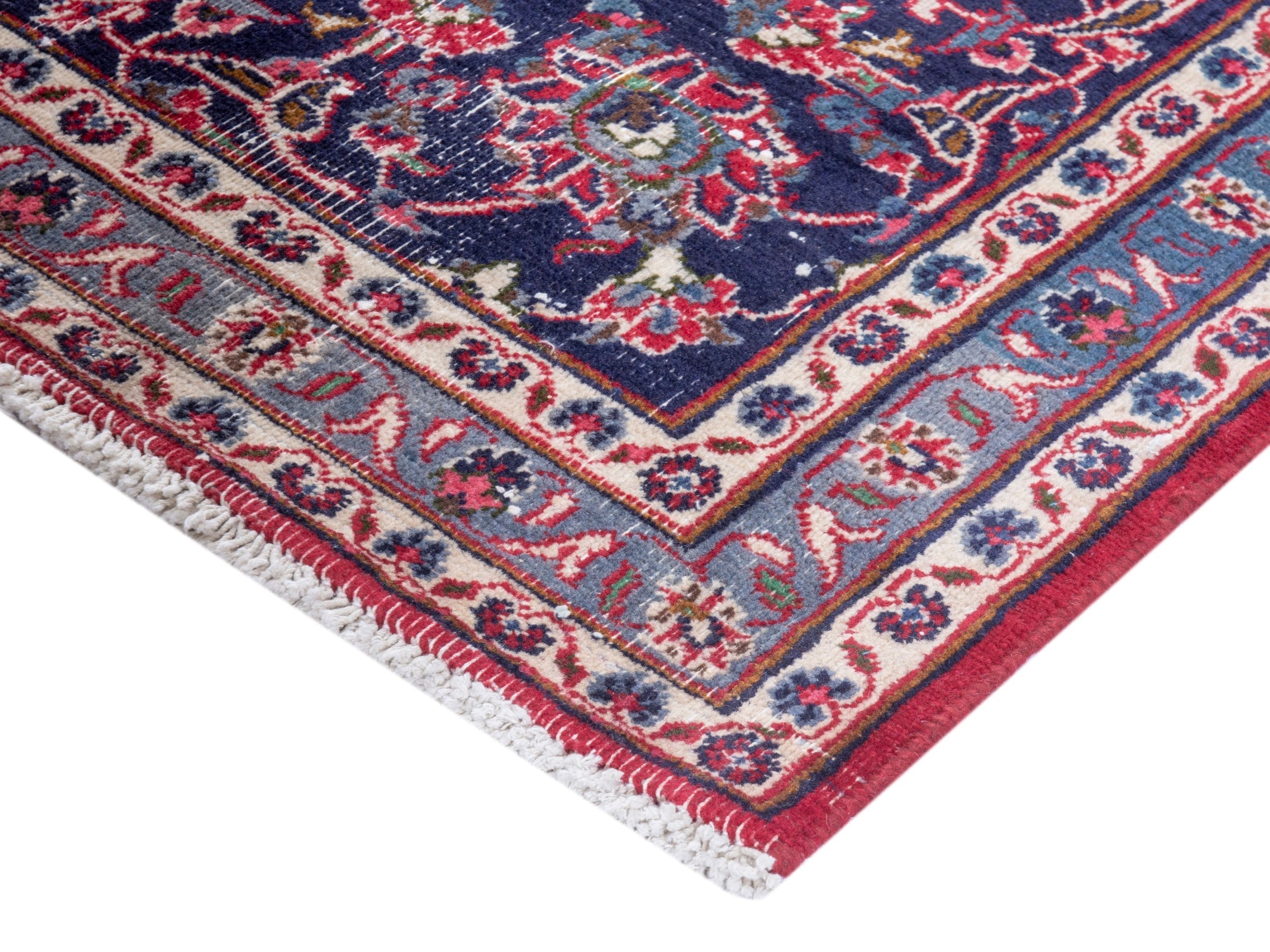 Persian Mashhad oversized rug in burgundy and navy, view 5 of 22