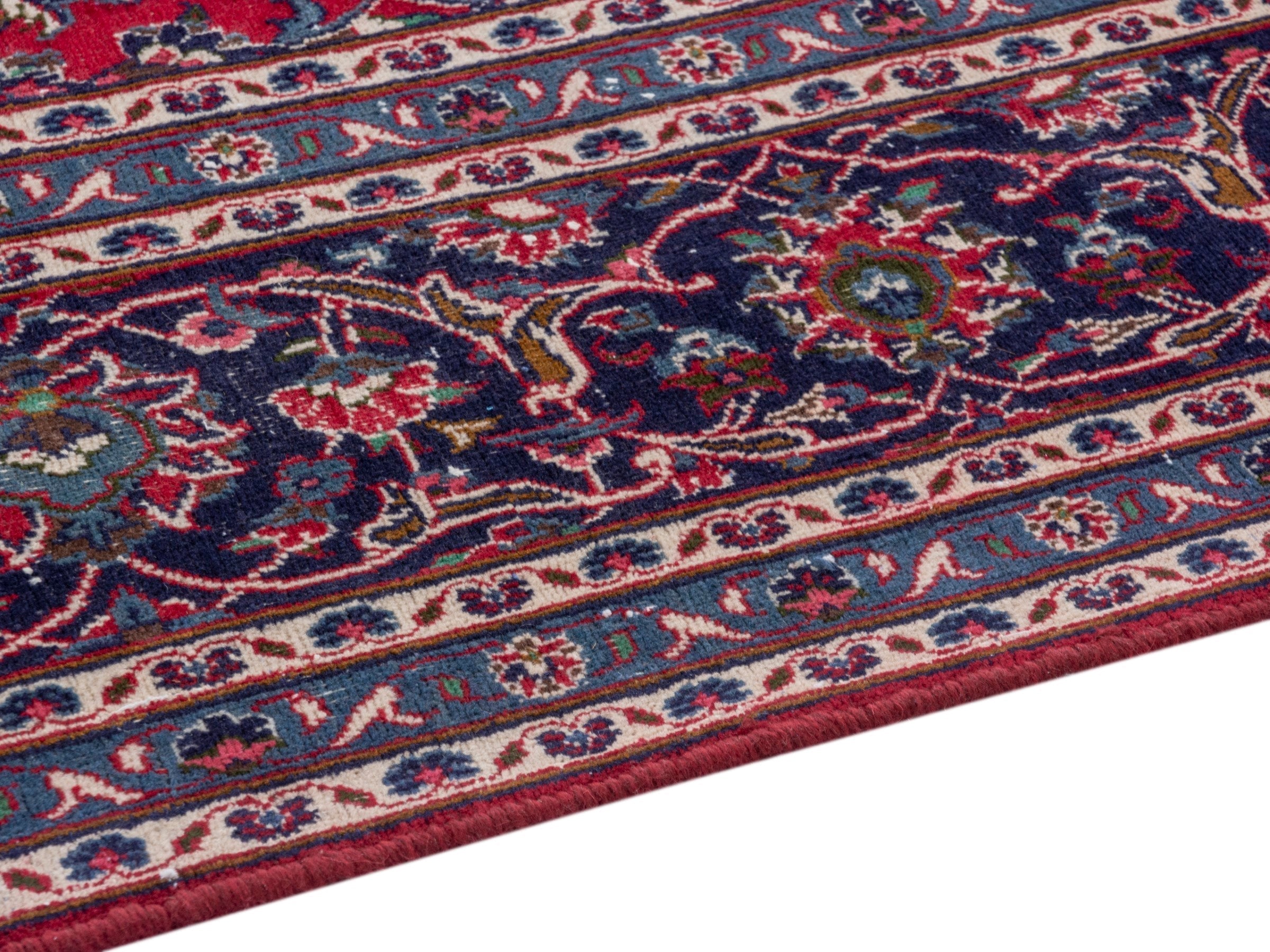 Persian Mashhad oversized rug in burgundy and navy, view 6 of 22