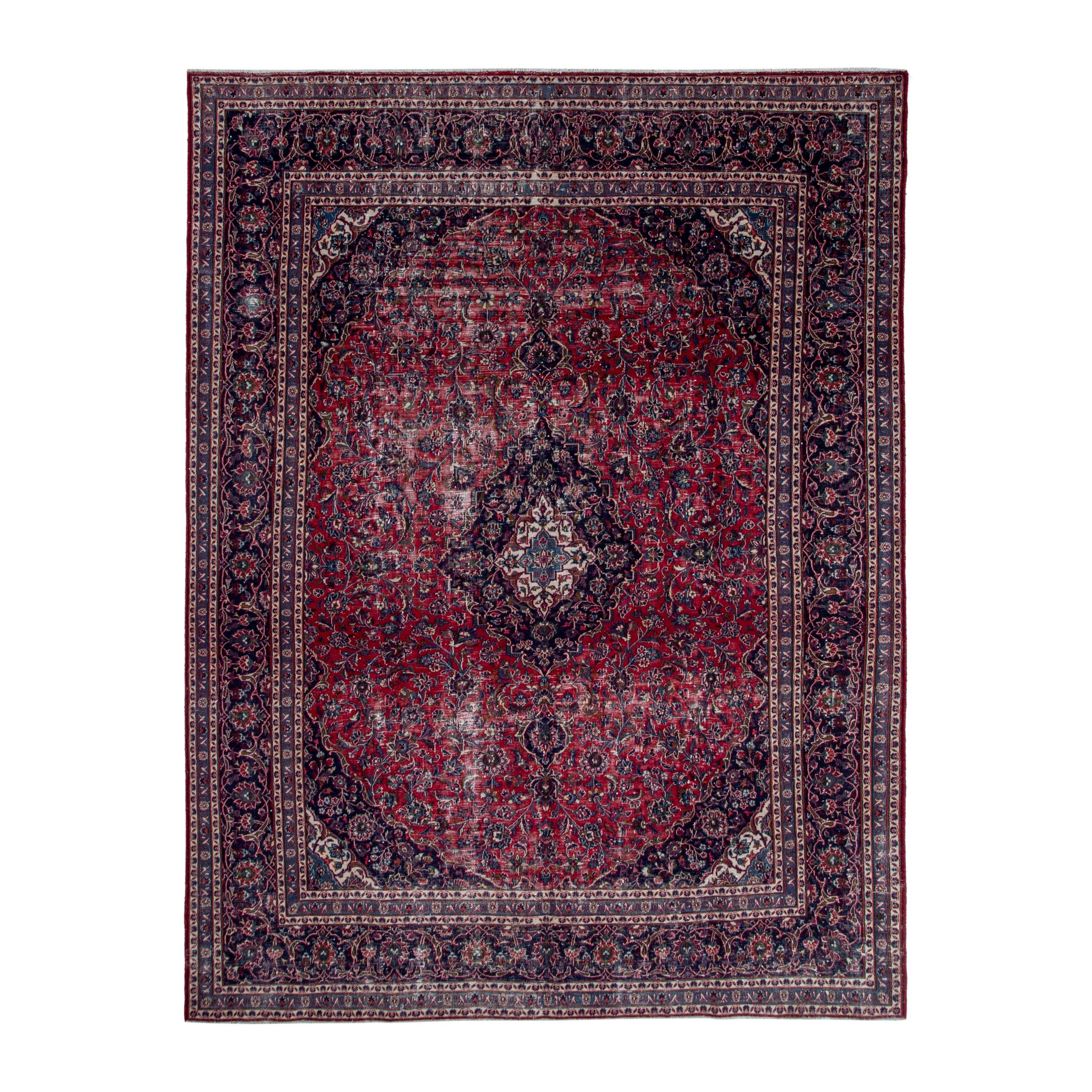 Persian Mashhad oversized rug in burgundy and navy, 9'10" x 12'6"