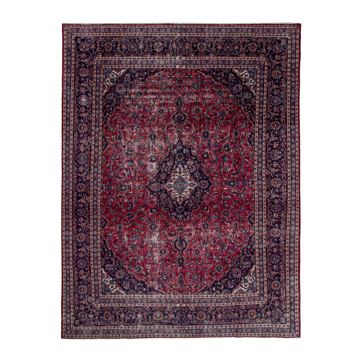 Persian Mashhad oversized rug in burgundy and navy, 9'10" x 12'6"