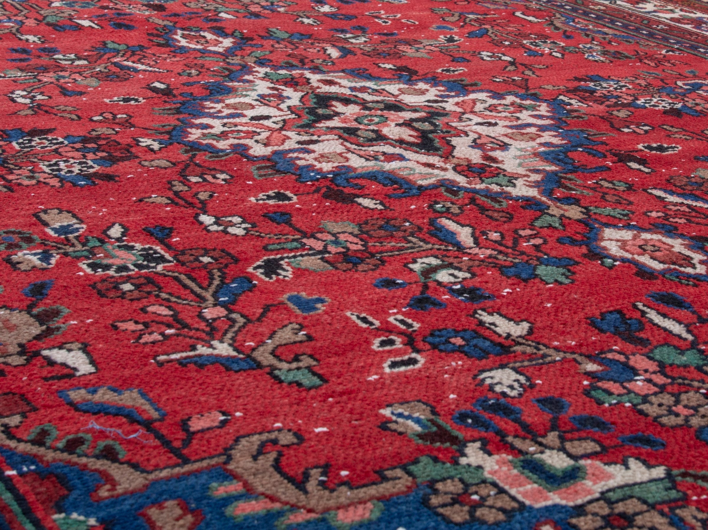 Persian Hamedan area rug in deep red and cream, view 8 of 20