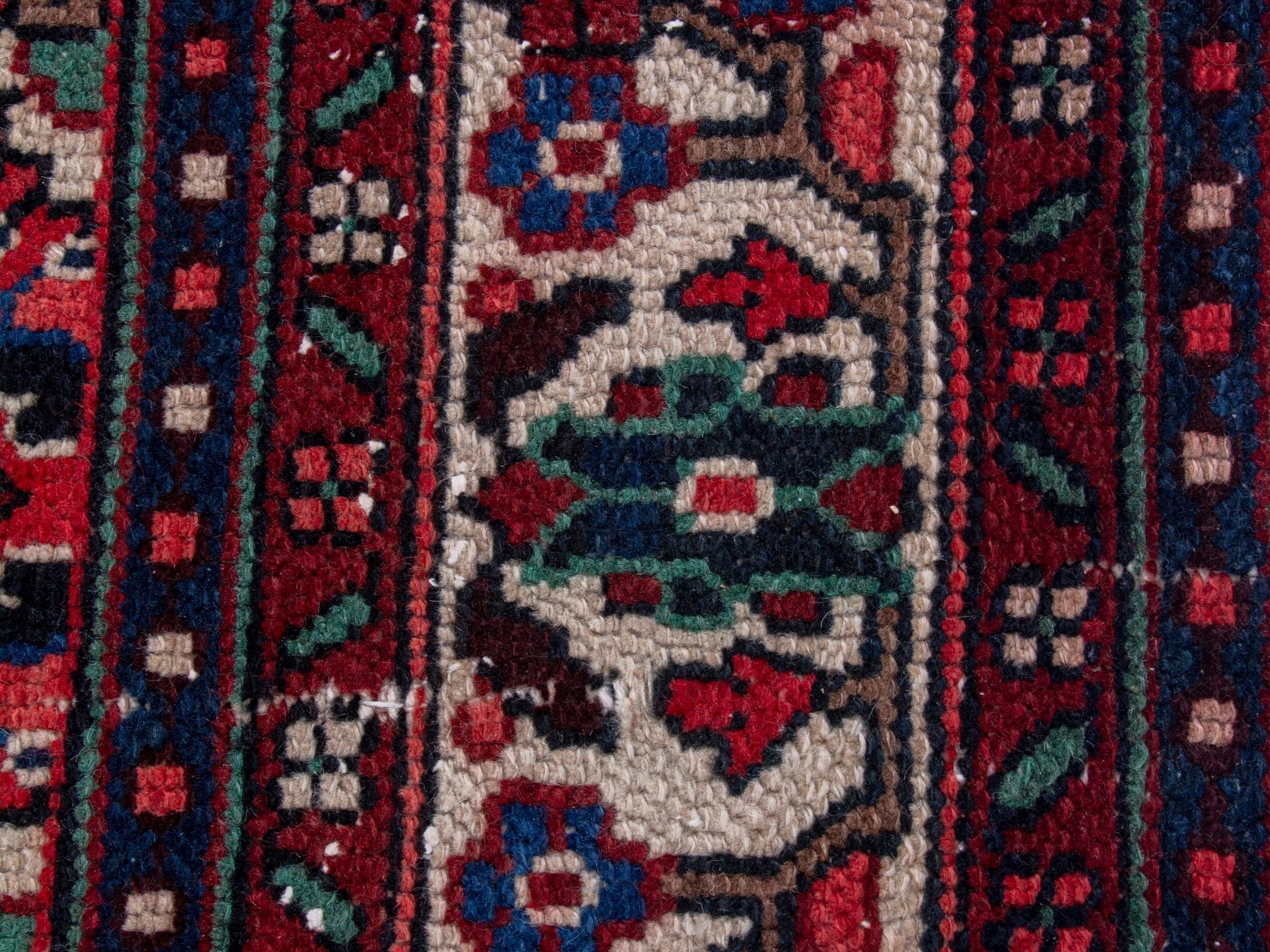 Persian Hamedan area rug in deep red and cream, view 11 of 20