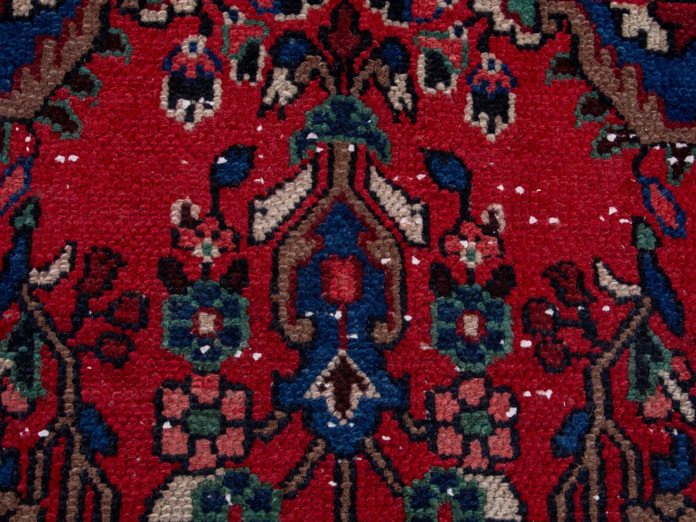 Persian Hamedan area rug in deep red and cream, view 12 of 20