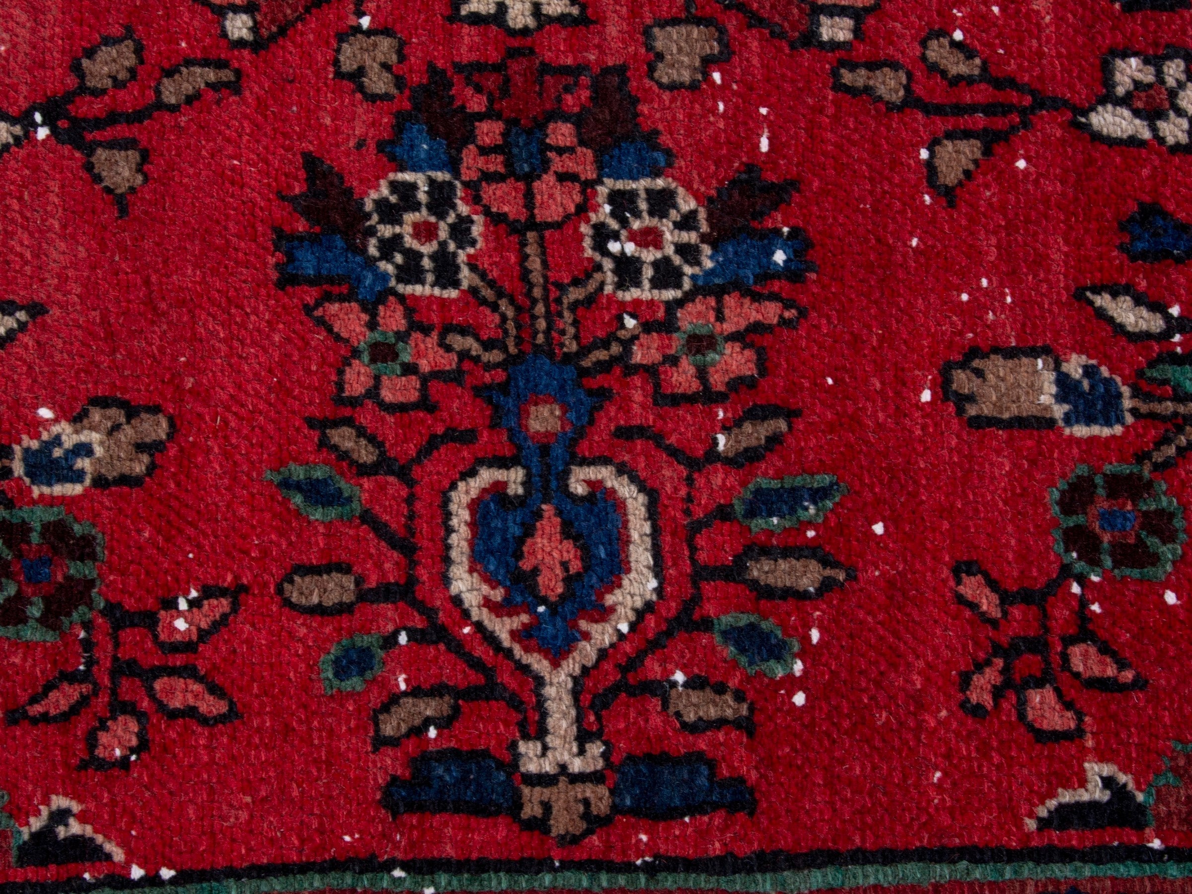 Persian Hamedan area rug in deep red and cream, view 13 of 20