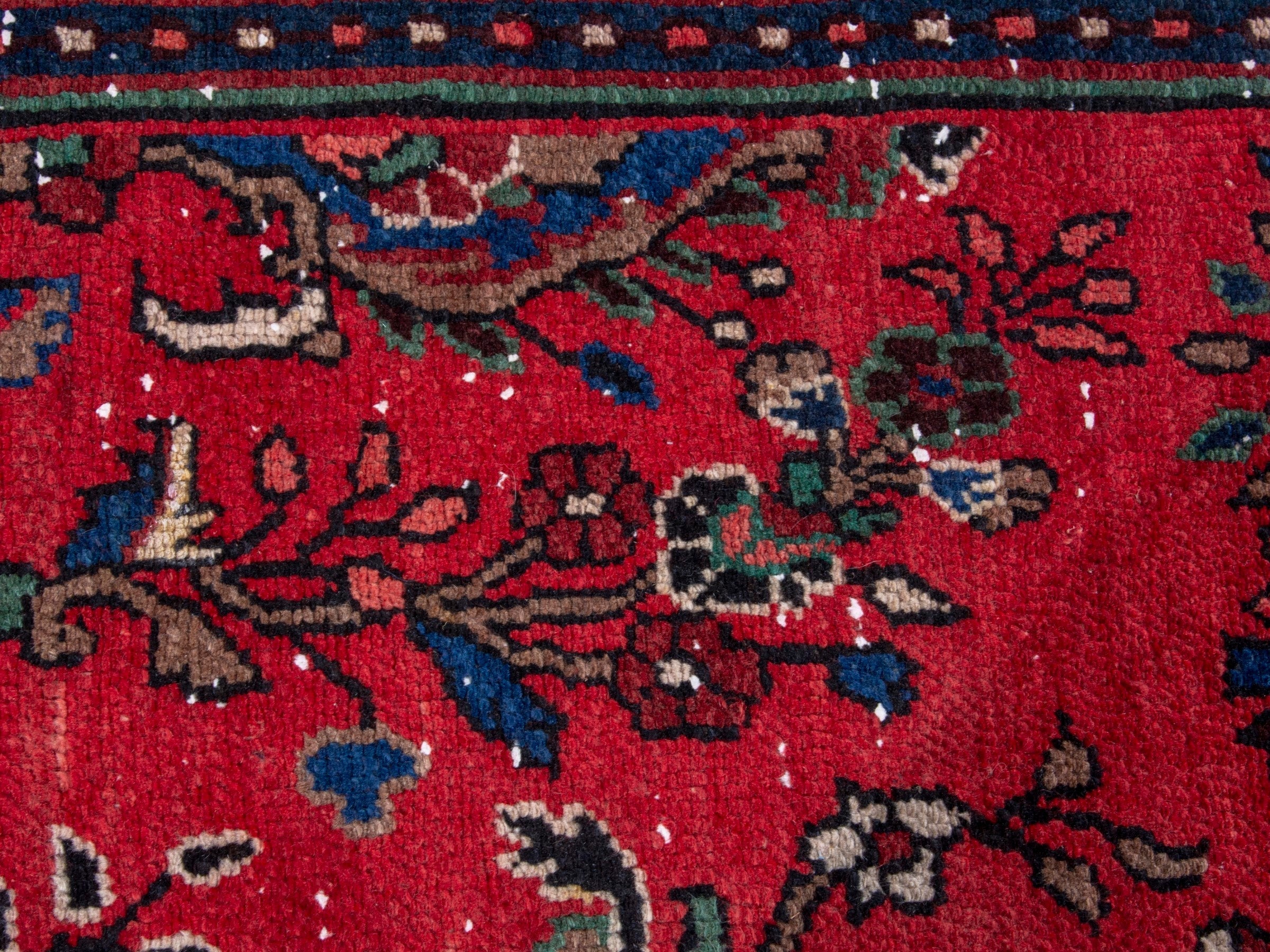 Persian Hamedan area rug in deep red and cream, view 15 of 20