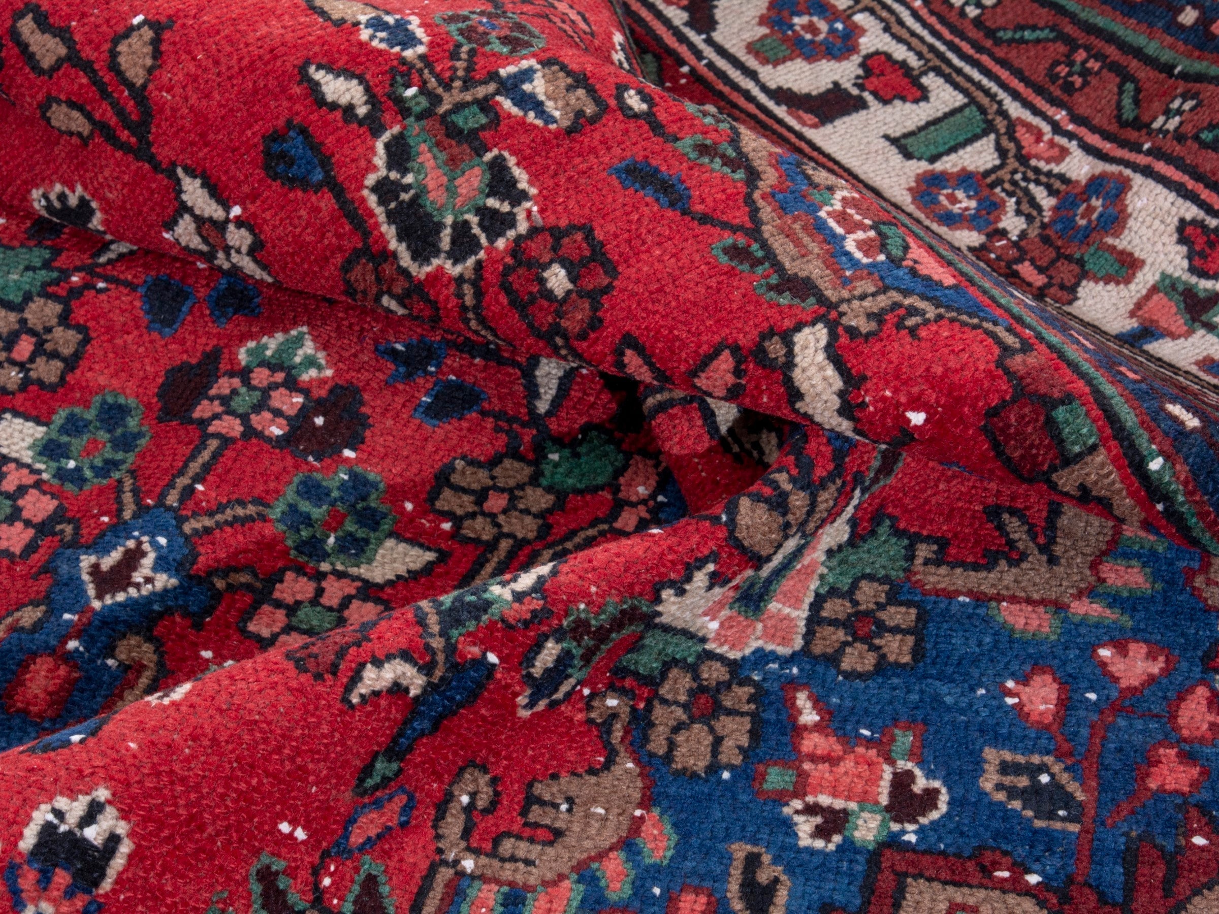 Persian Hamedan area rug in deep red and cream, view 16 of 20