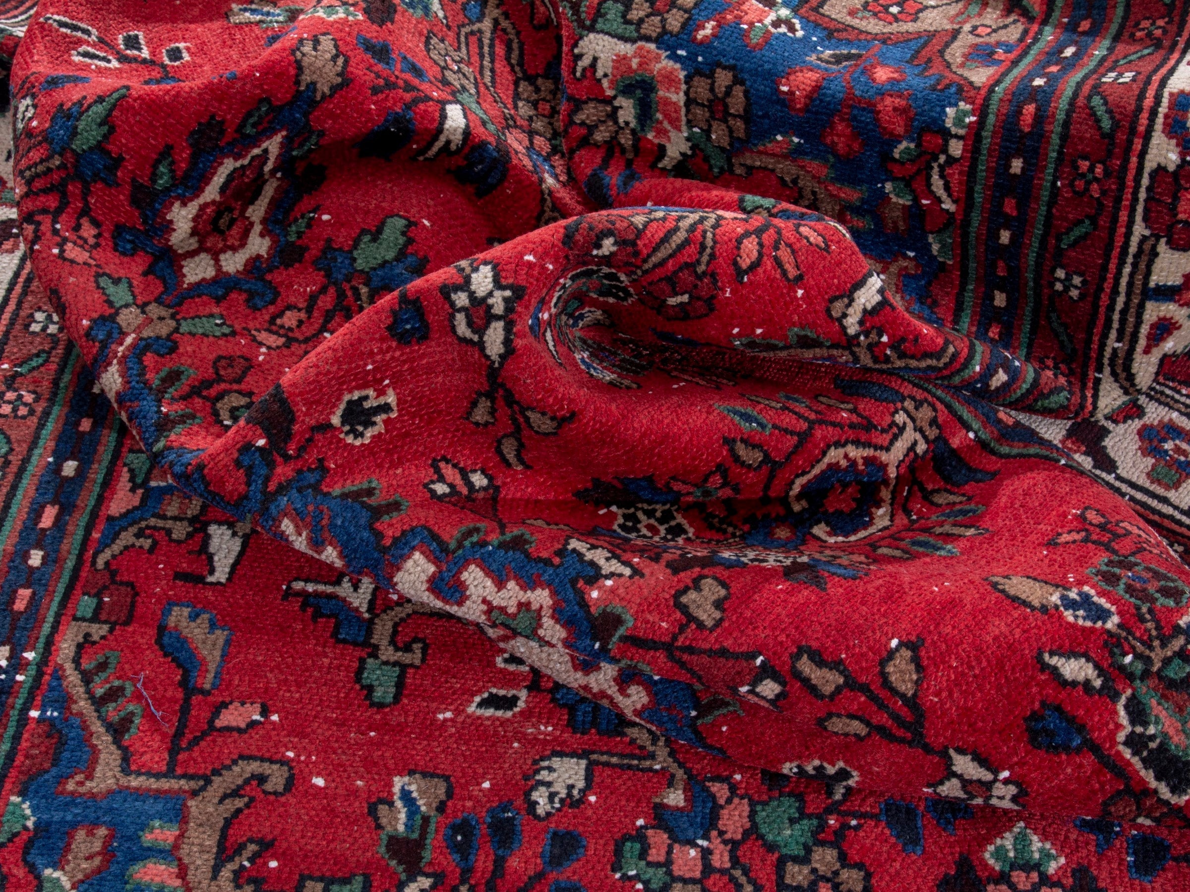 Persian Hamedan area rug in deep red and cream, view 17 of 20