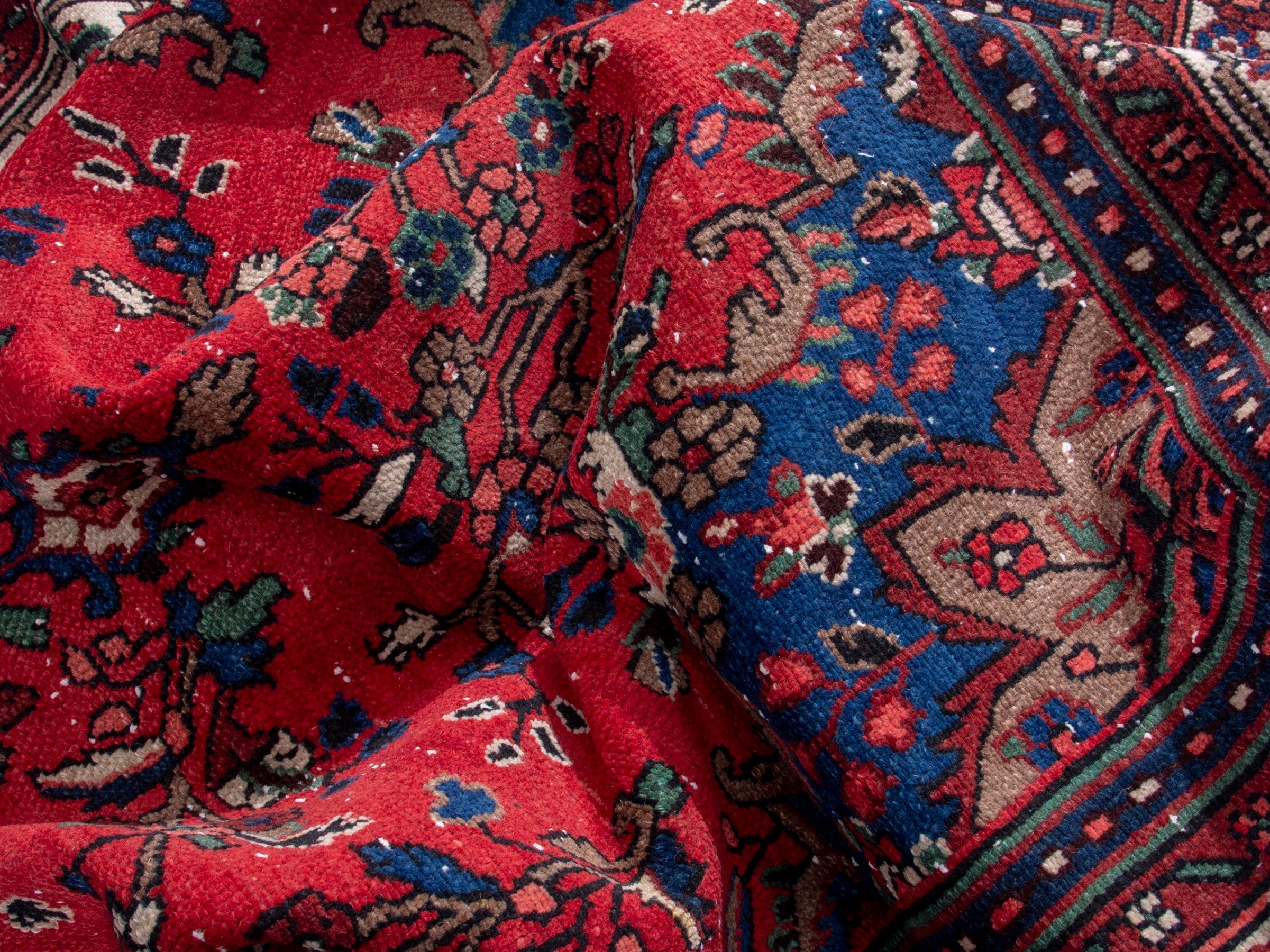 Persian Hamedan area rug in deep red and cream, view 18 of 20