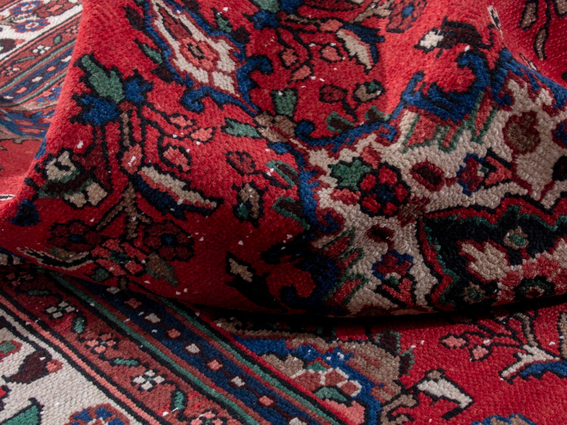 Persian Hamedan area rug in deep red and cream, view 19 of 20