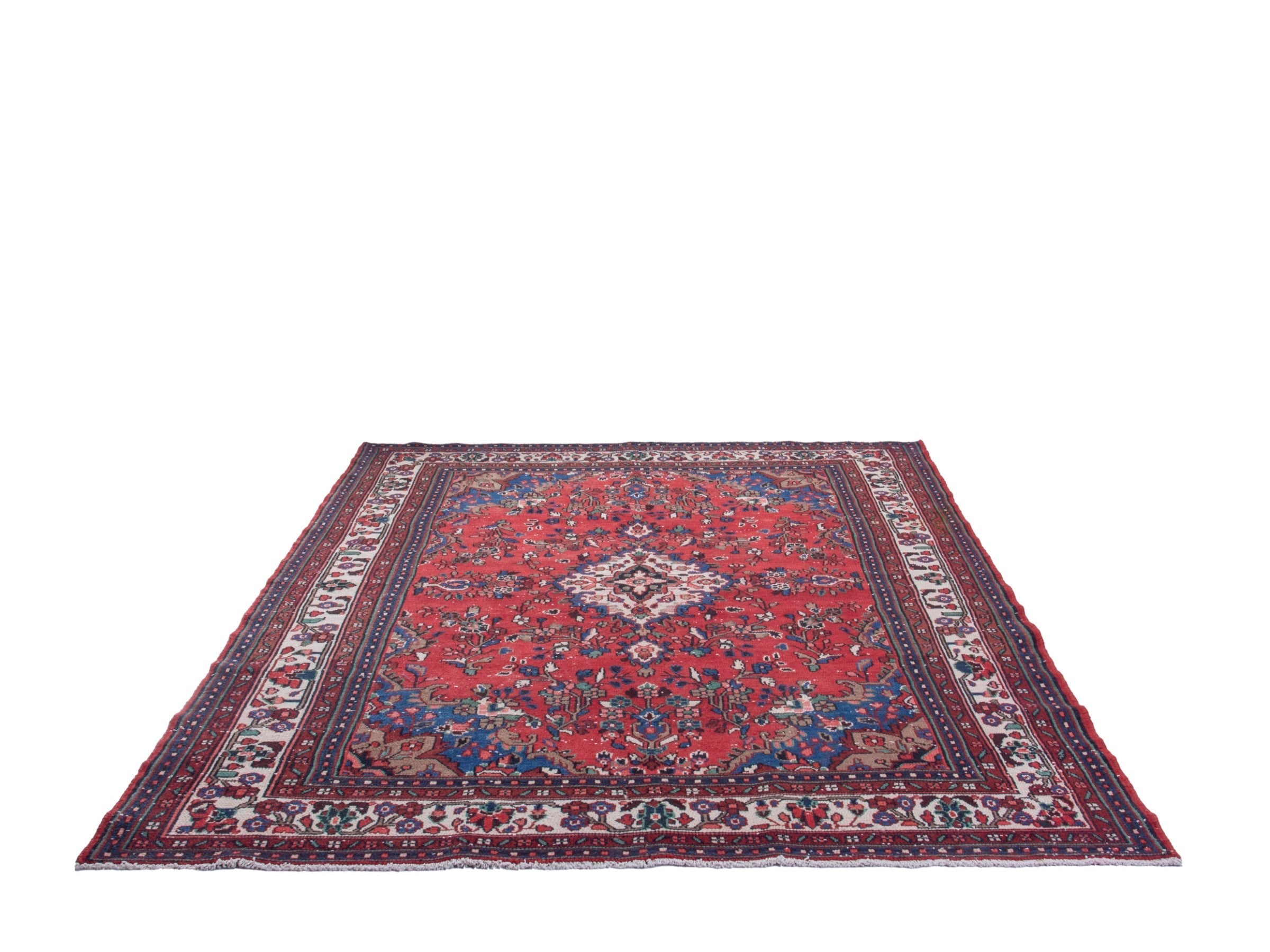 Persian Hamedan area rug in deep red and cream, view 3 of 20
