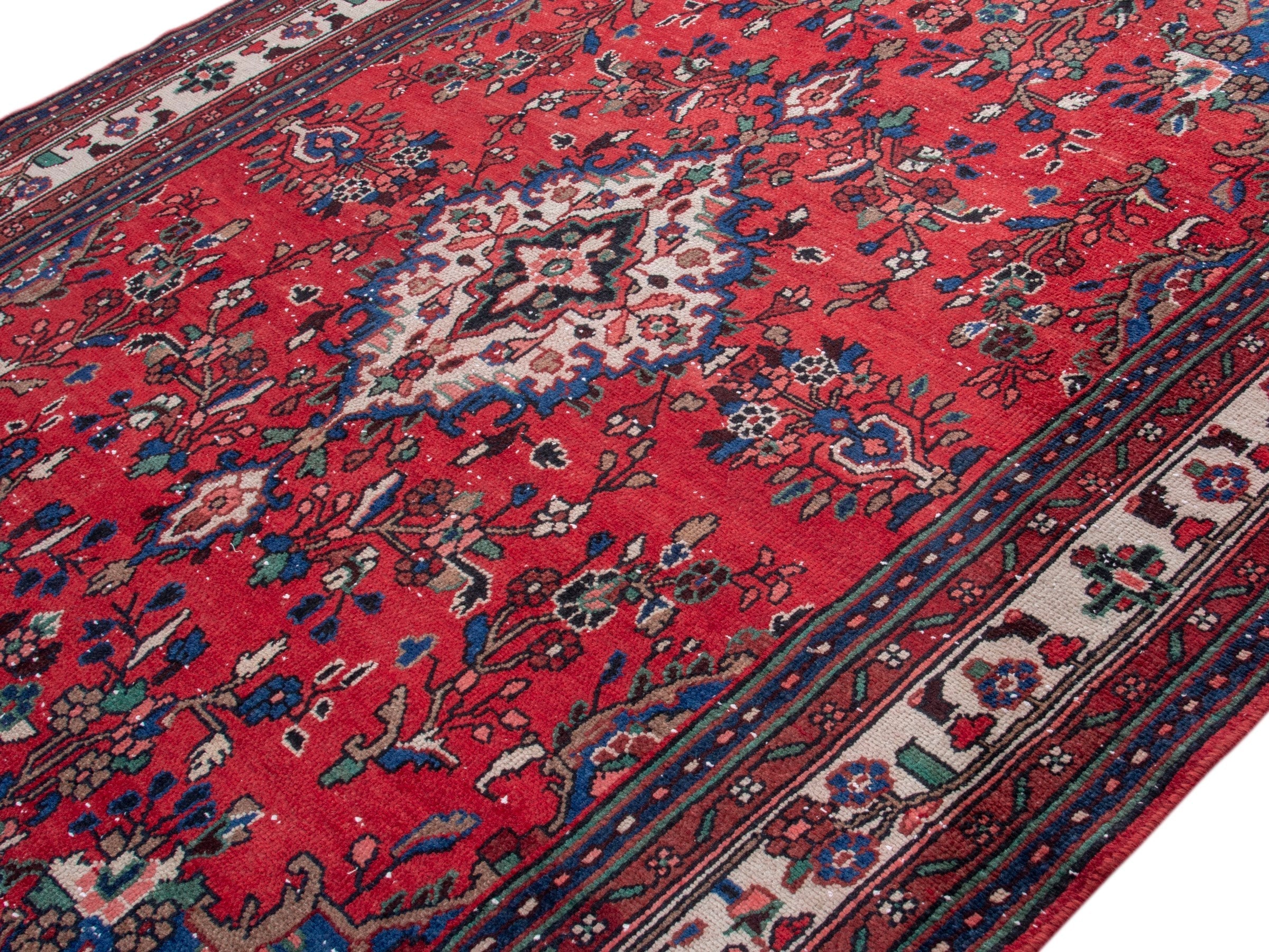 Persian Hamedan area rug in deep red and cream, view 4 of 20