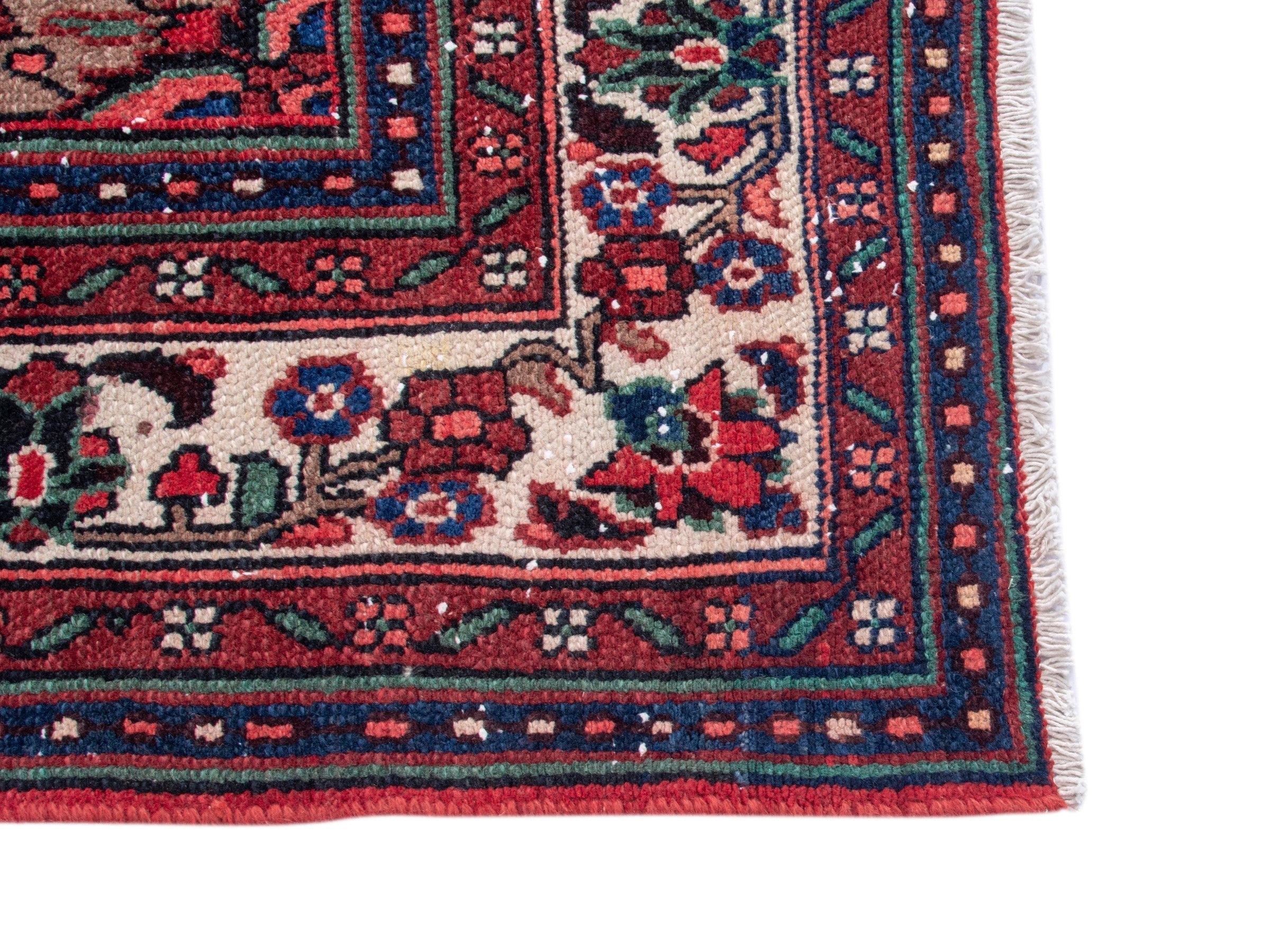 Persian Hamedan area rug in deep red and cream, view 10 of 20