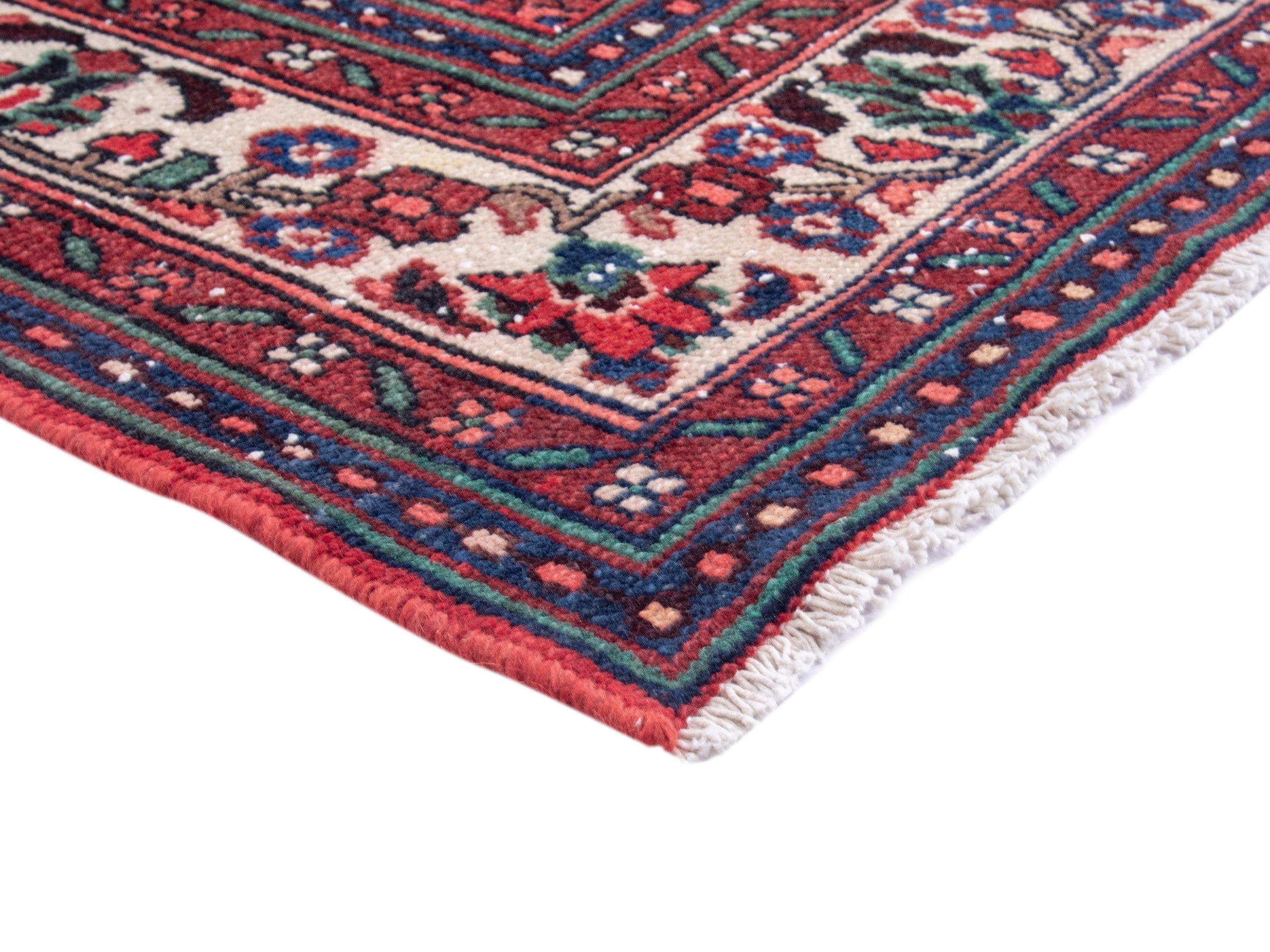 Persian Hamedan area rug in deep red and cream, view 5 of 20