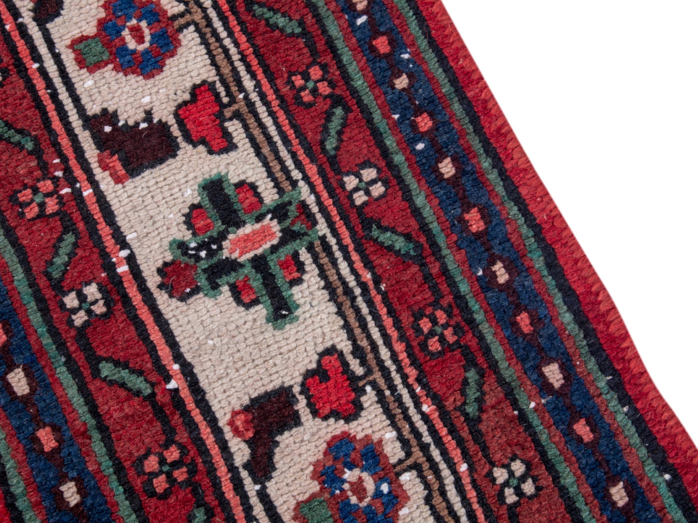 Persian Hamedan area rug in deep red and cream, view 9 of 20