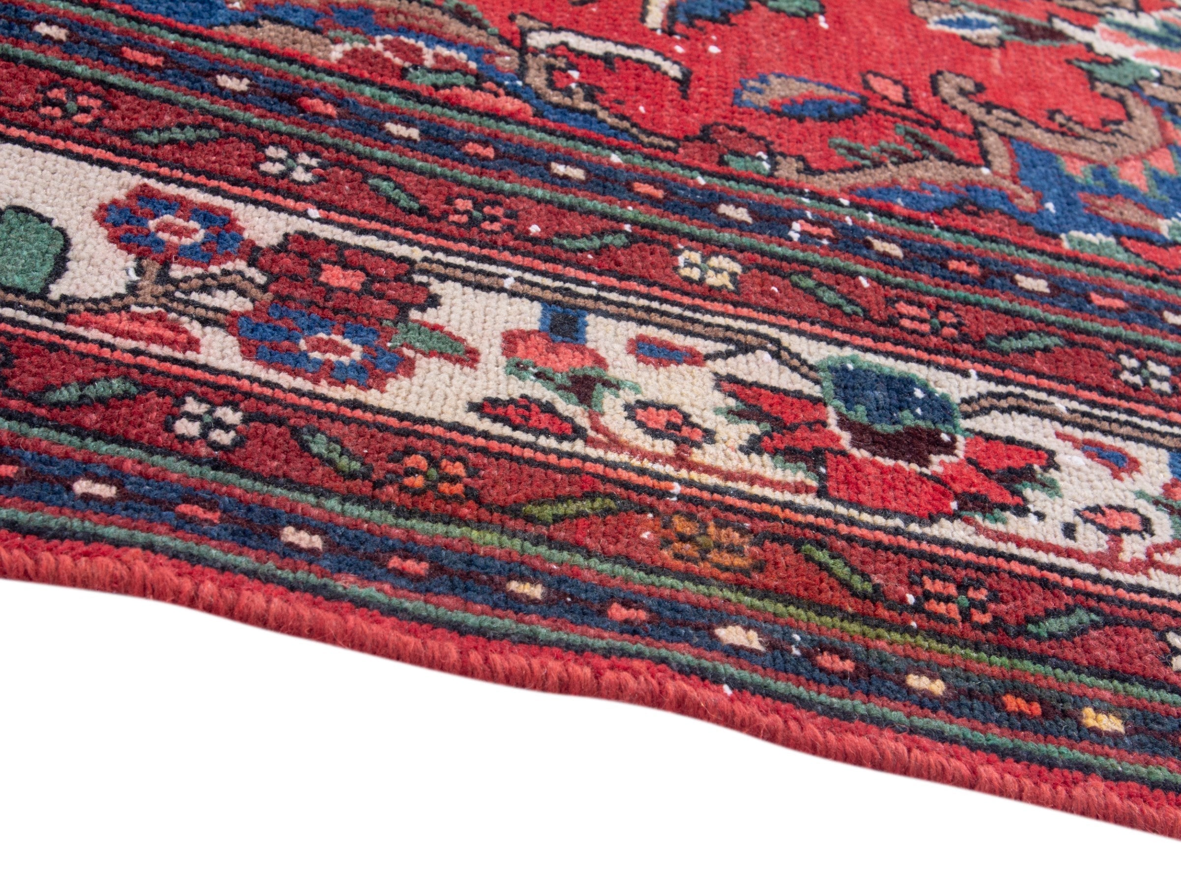 Persian Hamedan area rug in deep red and cream, view 6 of 20